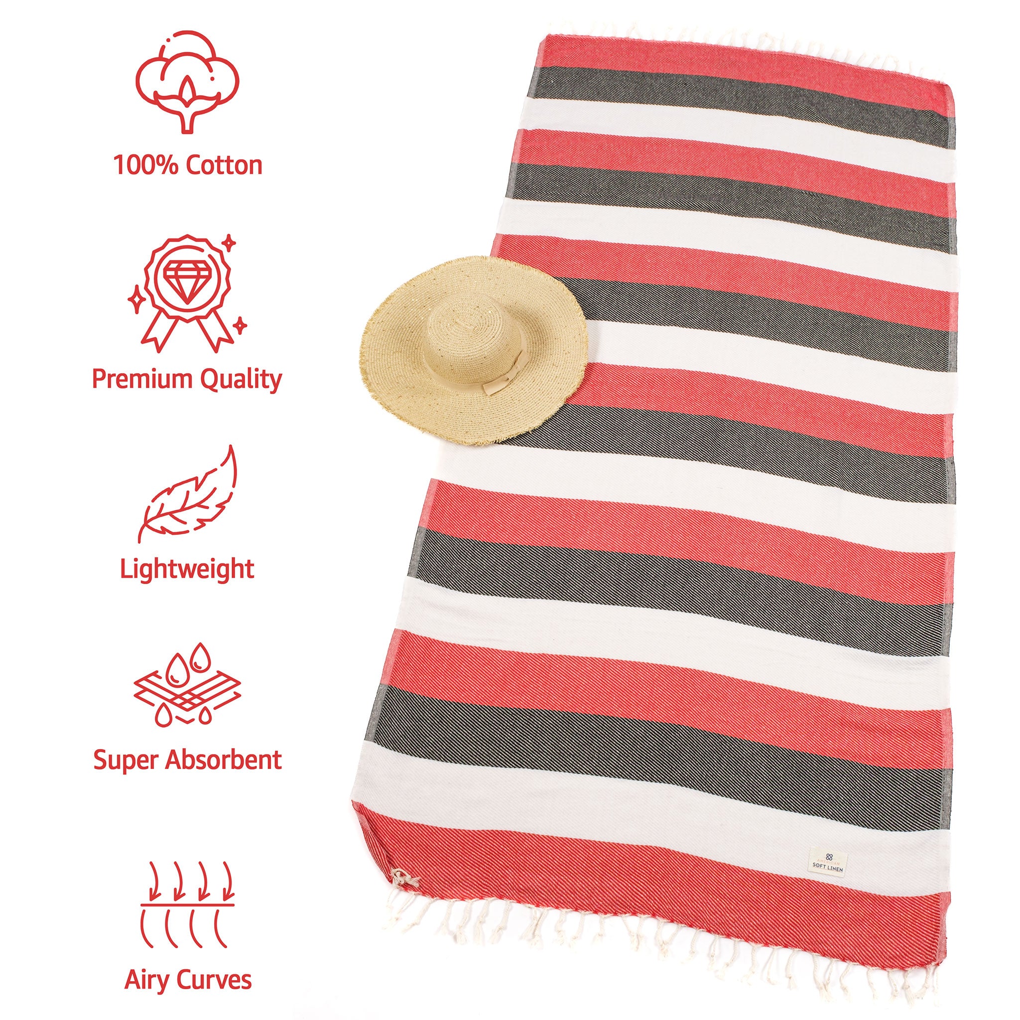 American-softlinen - 100% Cotton Turkish Peshtemal Towels 40x70 Inches - Red - 3