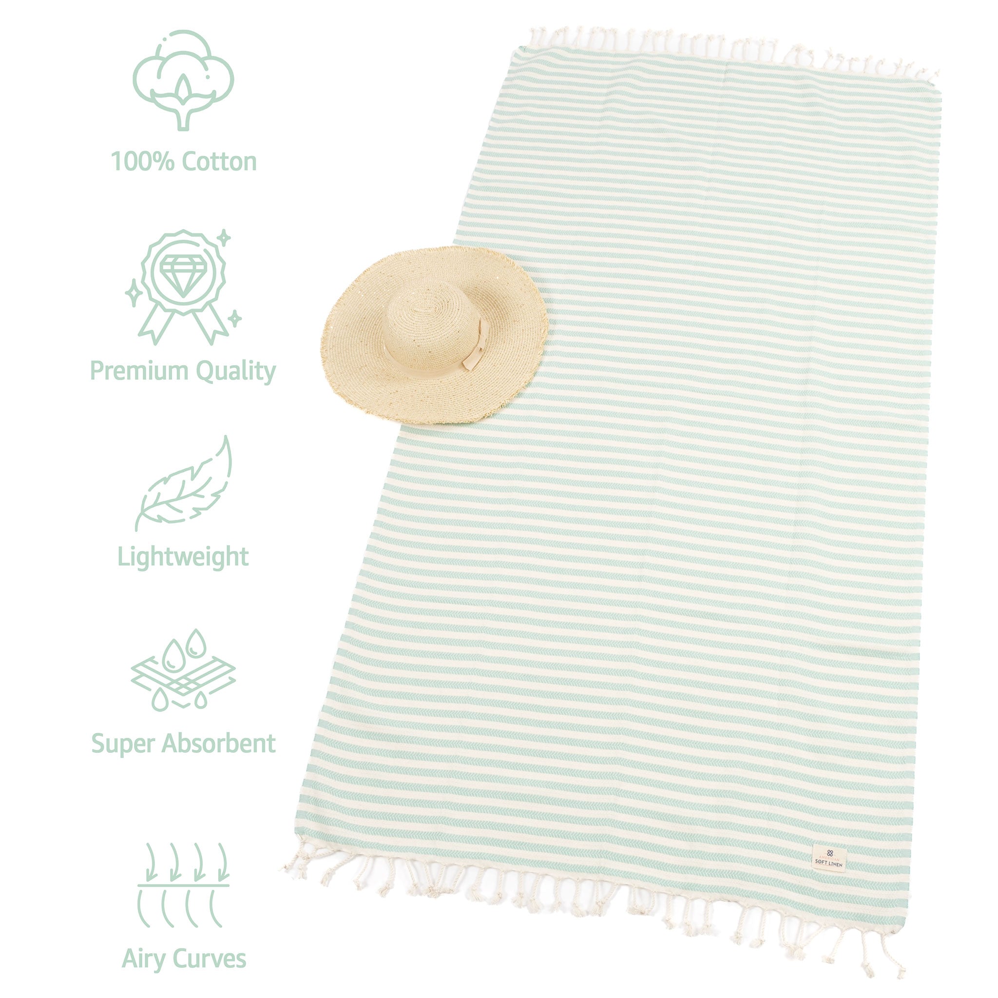 American-softlinen - 100% Cotton Turkish Peshtemal Towels 40x70 Inches - Sage - 3