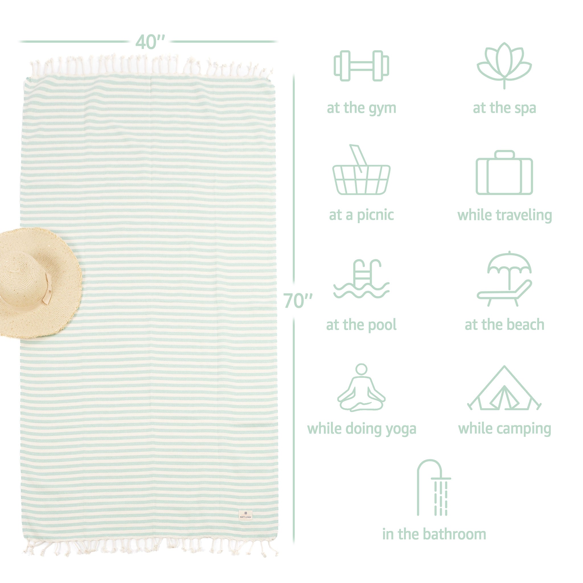 American-softlinen - 100% Cotton Turkish Peshtemal Towels 40x70 Inches - Sage - 4