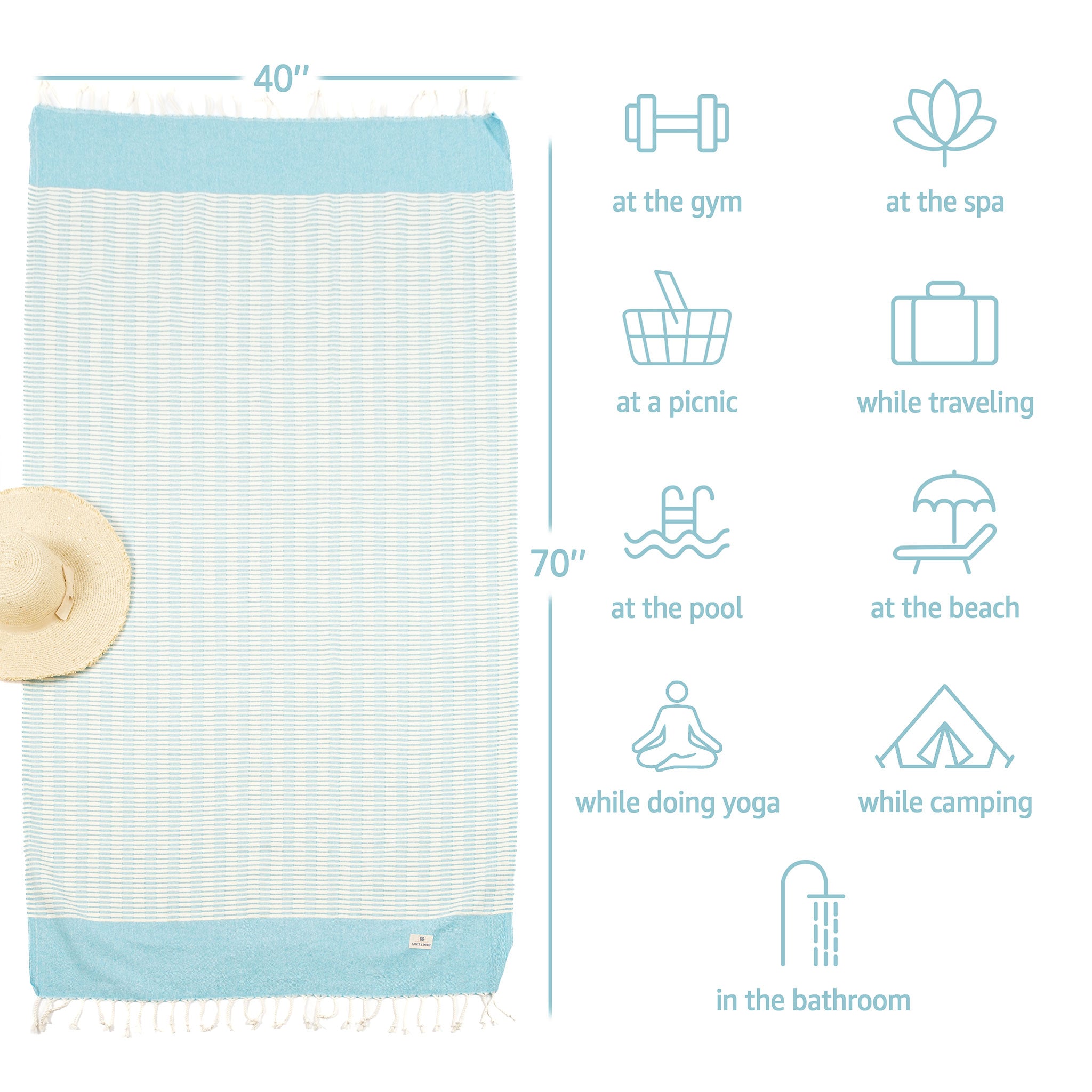 American-softlinen - 100% Cotton Turkish Peshtemal Towels 40x70 Inches - Turquoise - 4