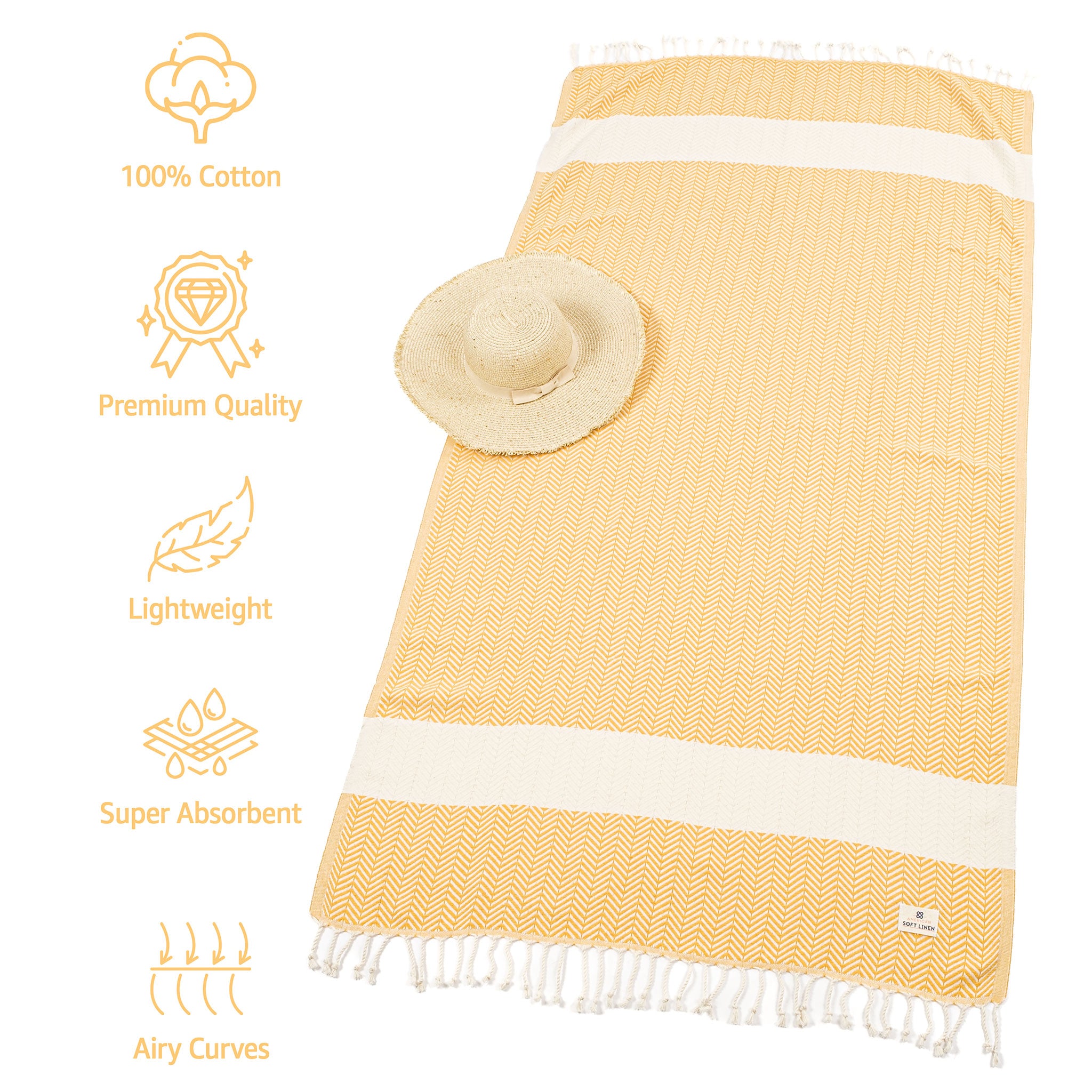 American-softlinen - 100% Cotton Turkish Peshtemal Towels 40x70 Inches - Yellow - 3