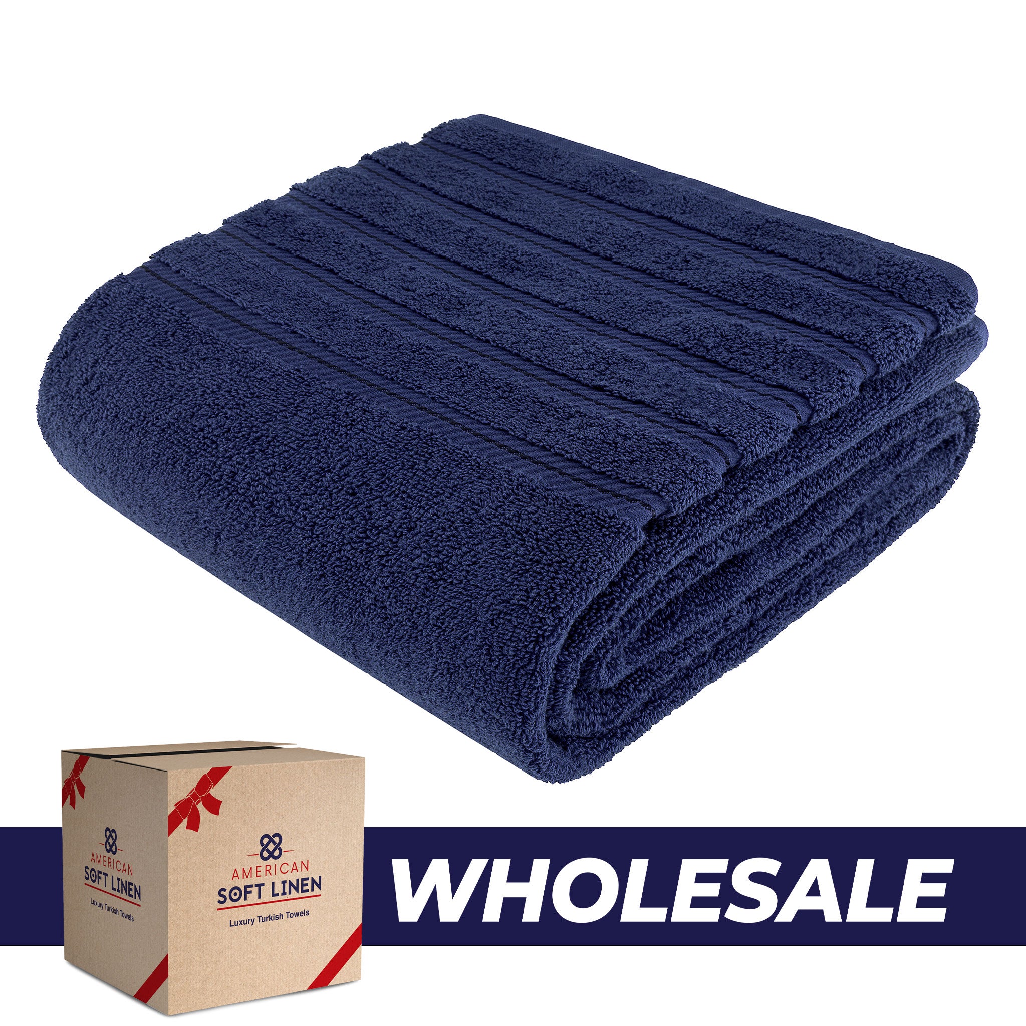 American-softlinen - 35x70 Jumbo Bath Sheet Turkish Bath Towel - 16 Piece Case Pack - Navy-Blue - 0