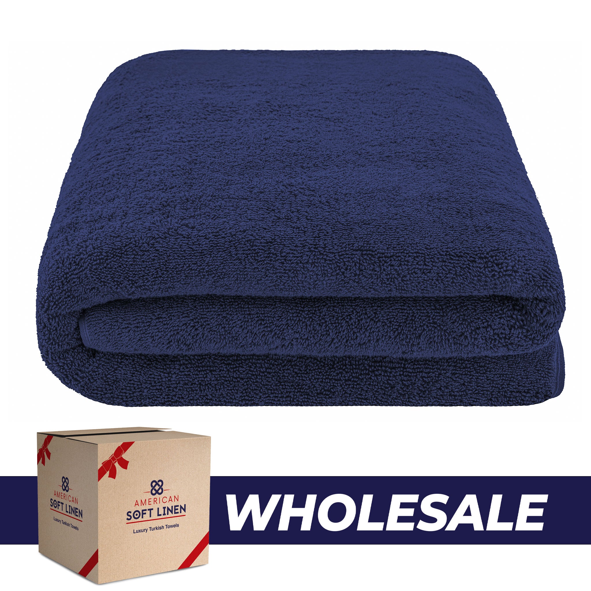 American-softlinen - 40x80 Inch Oversized Bath Sheet Turkish Bath Towel - 12 Piece Case Pack - Navy-Blue - 0