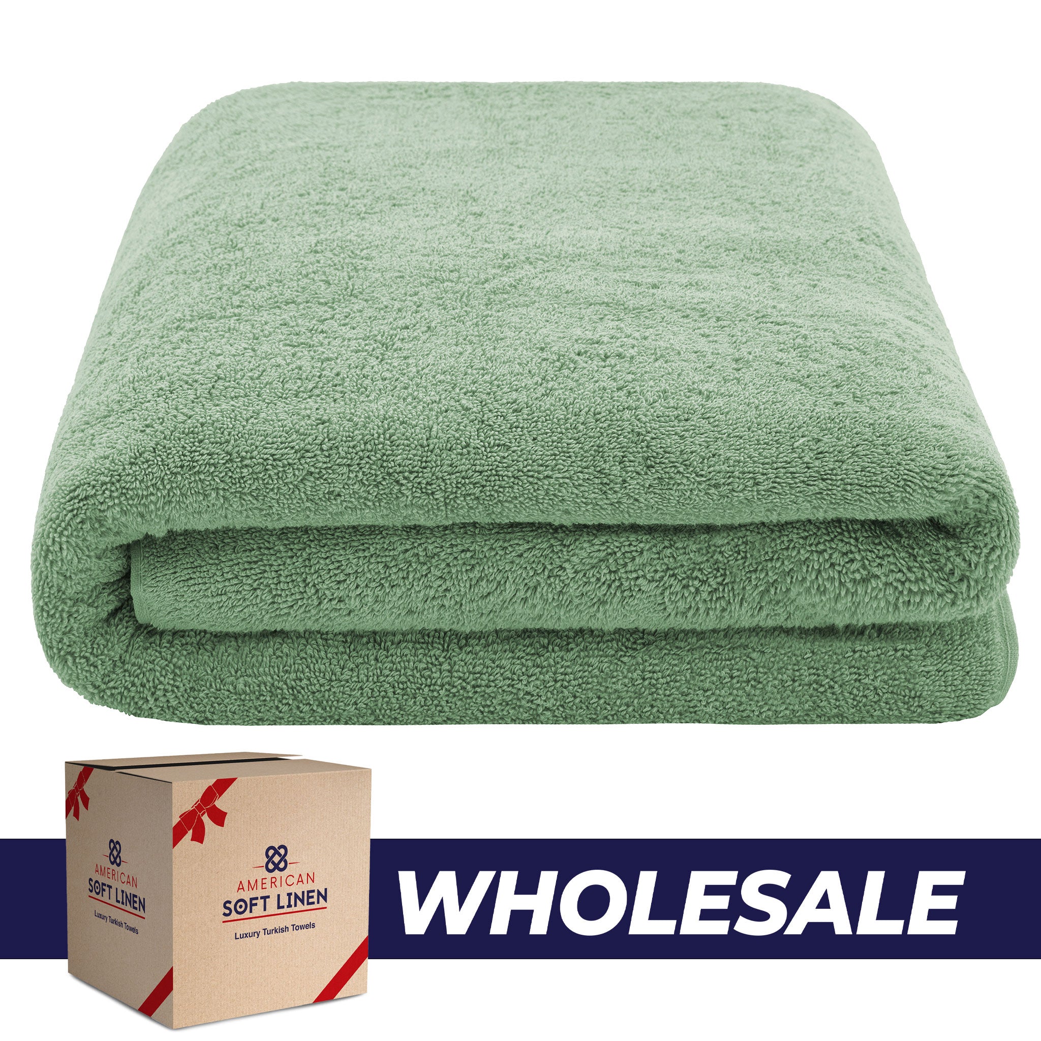 American-softlinen - 40x80 Inch Oversized Bath Sheet Turkish Bath Towel - 12 Piece Case Pack - Sage-Green - 0