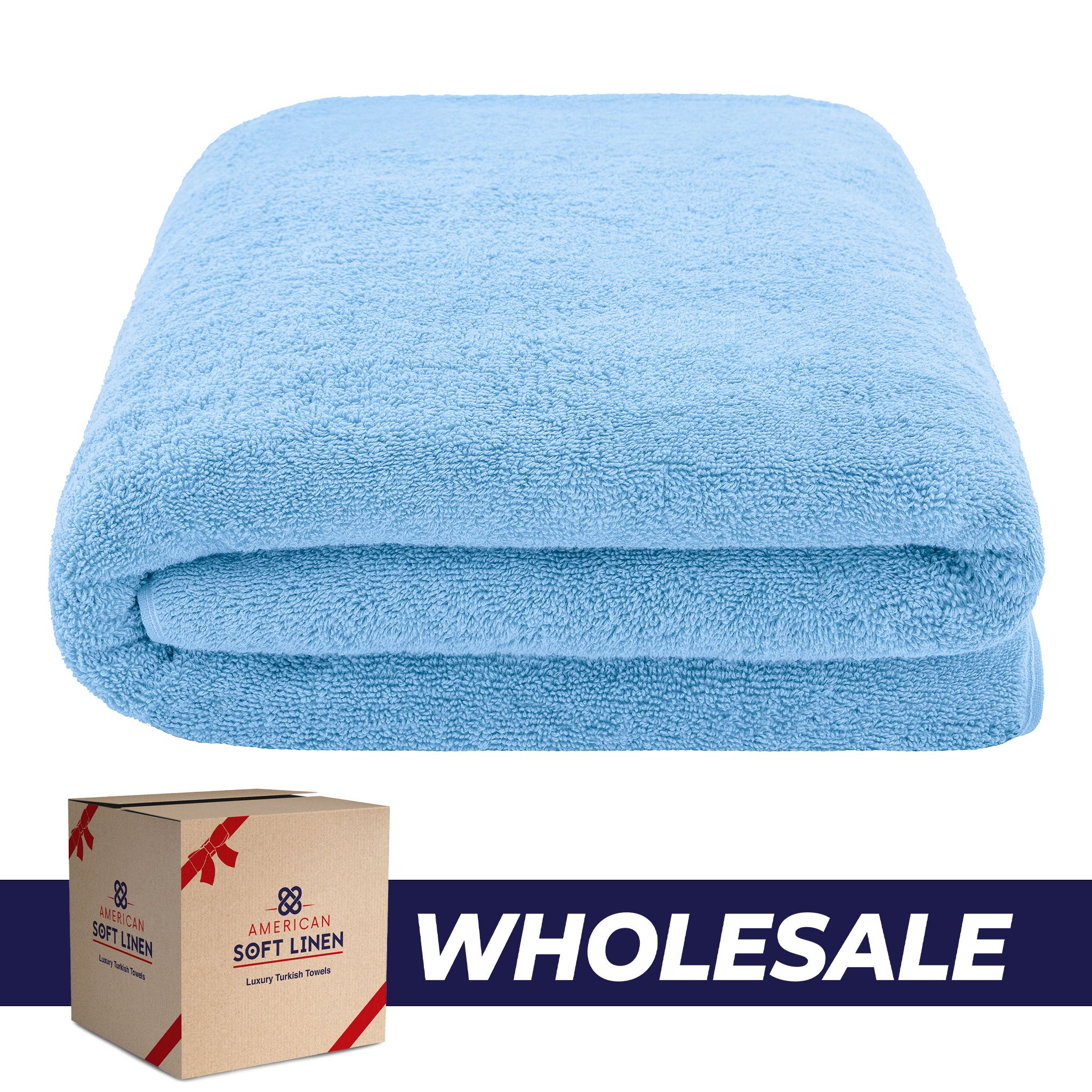 American-softlinen - 40x80 Inch Oversized Bath Sheet Turkish Bath Towel - 12 Piece Case Pack - Sky-Blue - 0