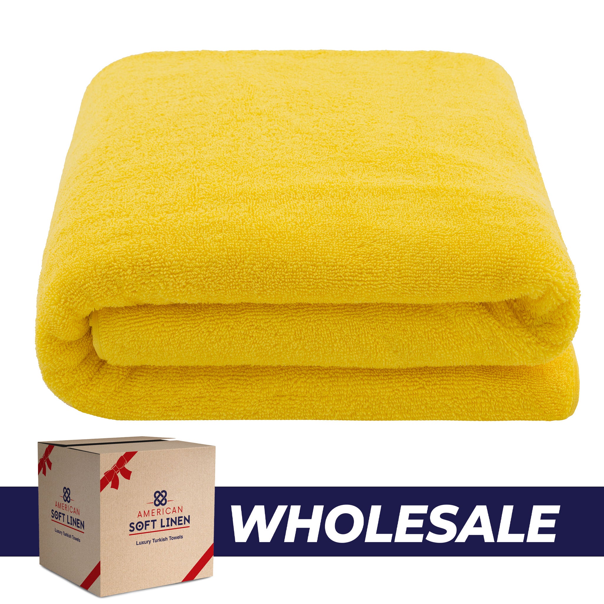 American-softlinen - 40x80 Inch Oversized Bath Sheet Turkish Bath Towel - 12 Piece Case Pack - Yellow - 0