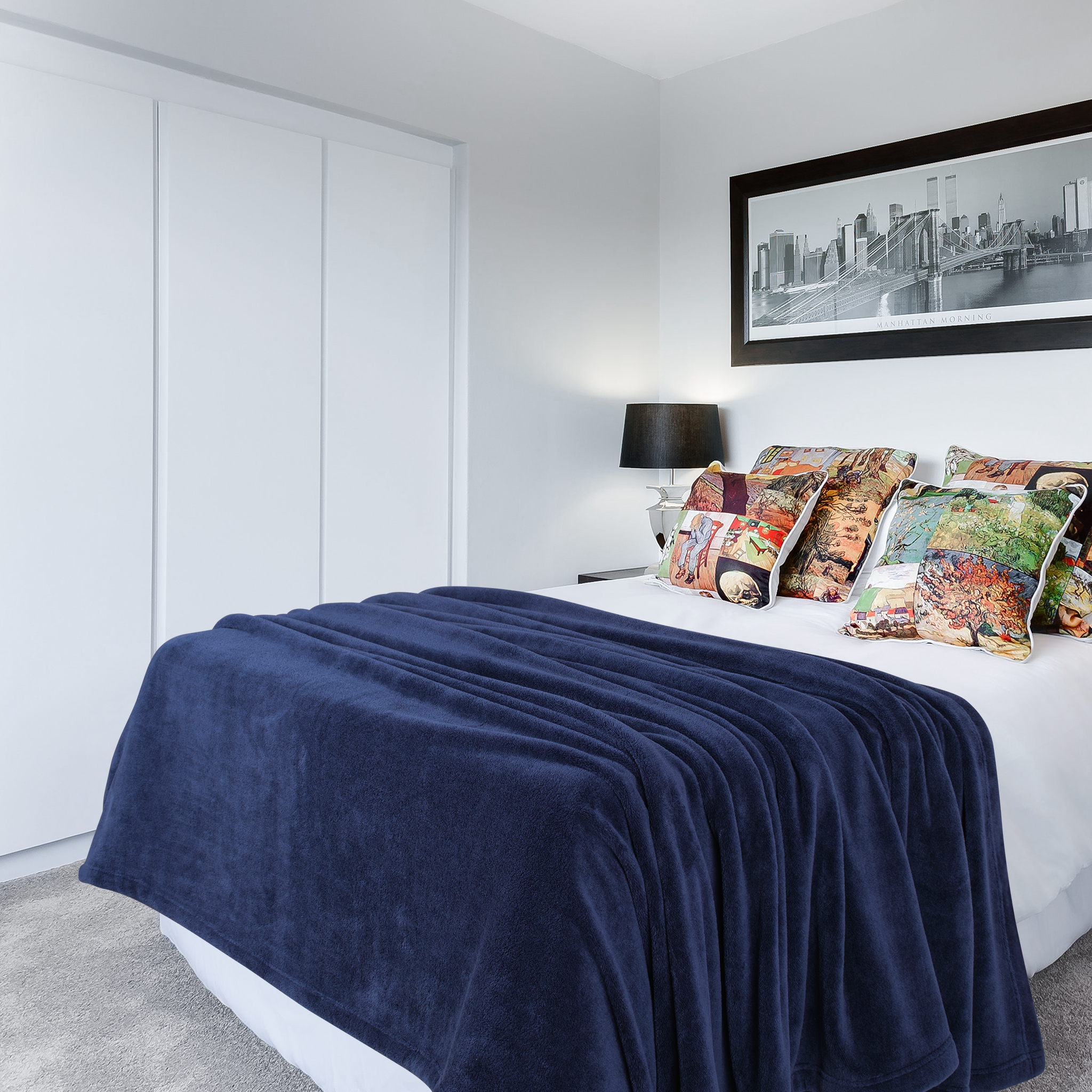 American-softlinen - Bedding Fleece Blanket - Queen Size 85x90 inches - Navy-Blue - 1