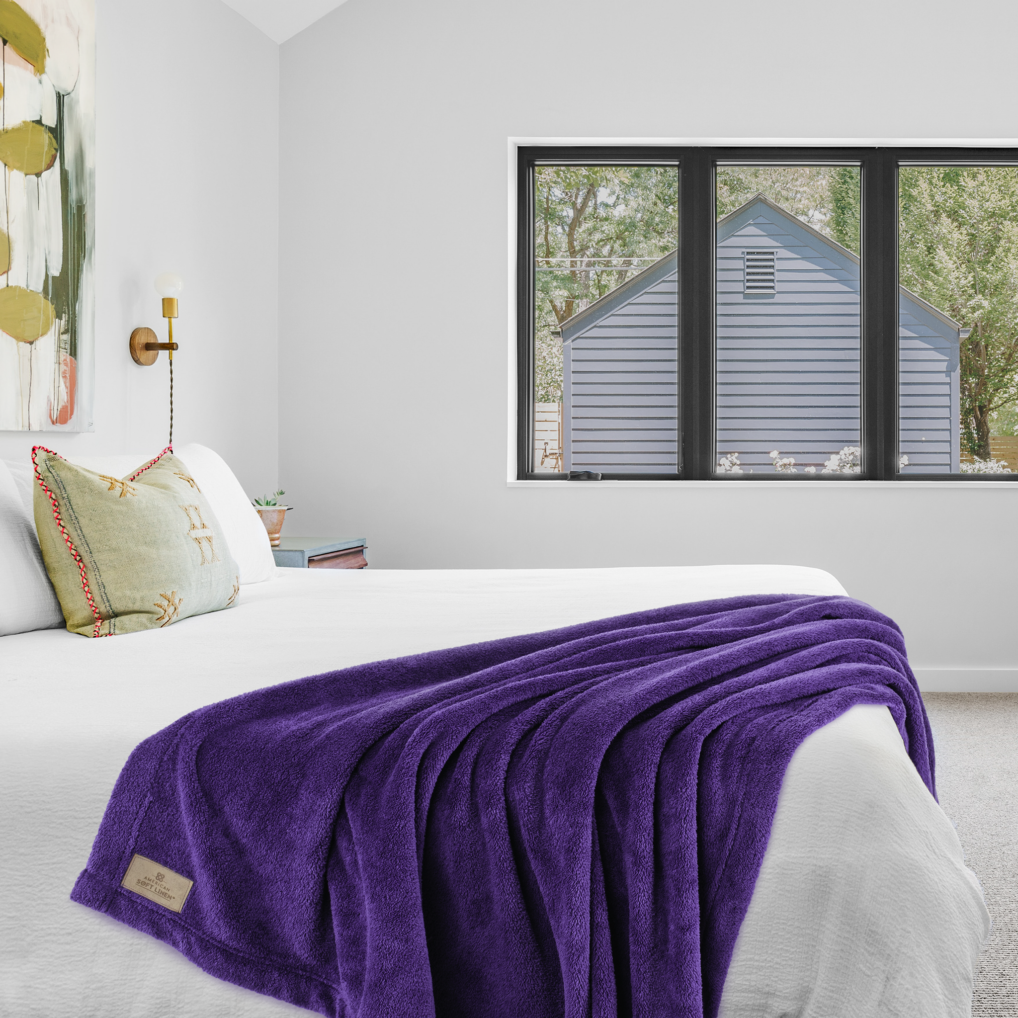 American-softlinen - Bedding Fleece Blanket - Twin Size 60x80 inches - Purple - 2