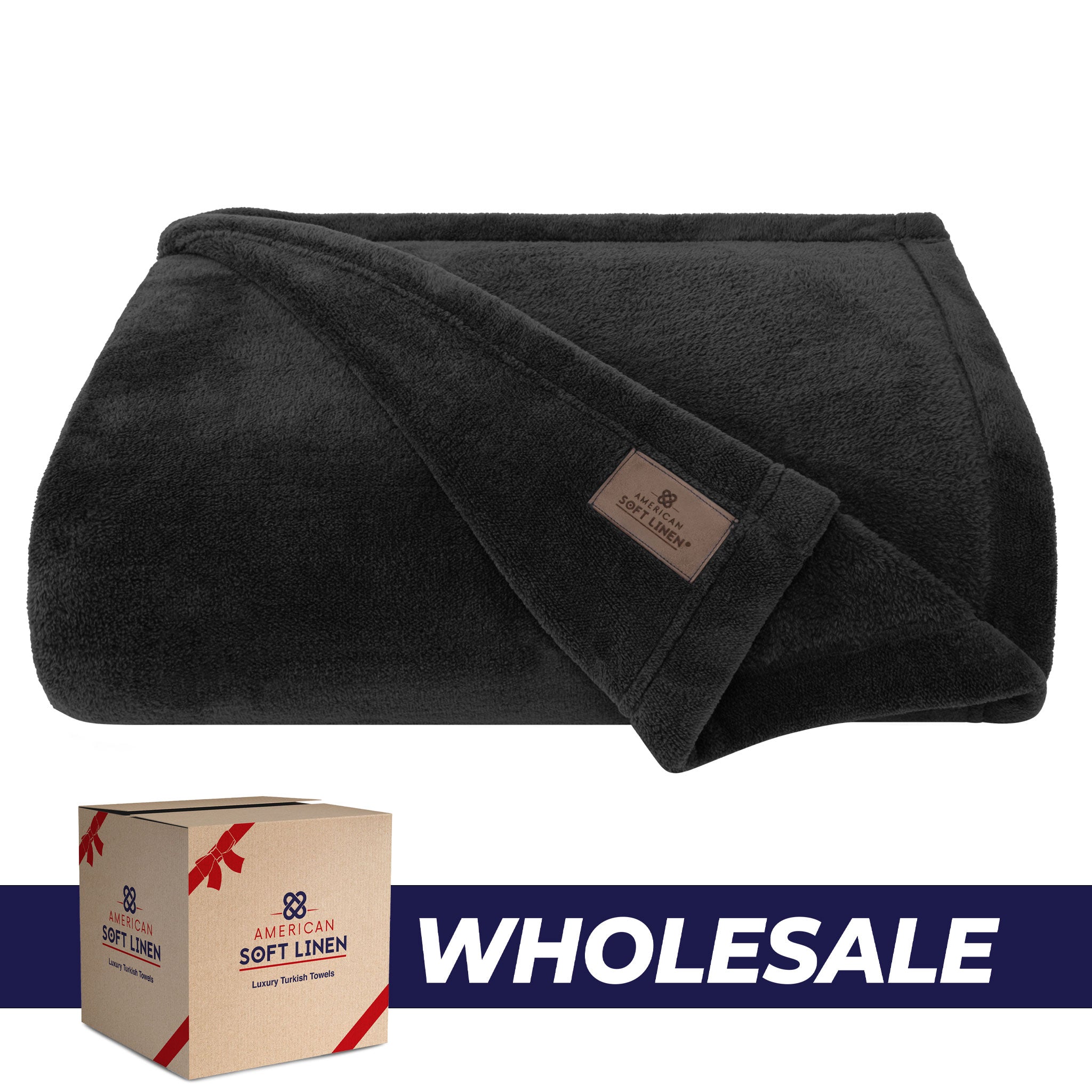 American-softlinen - Bedding Fleece Blanket - Wholesale - 9 Set Case Pack - Queen Size 85x90 inches - Black - 0