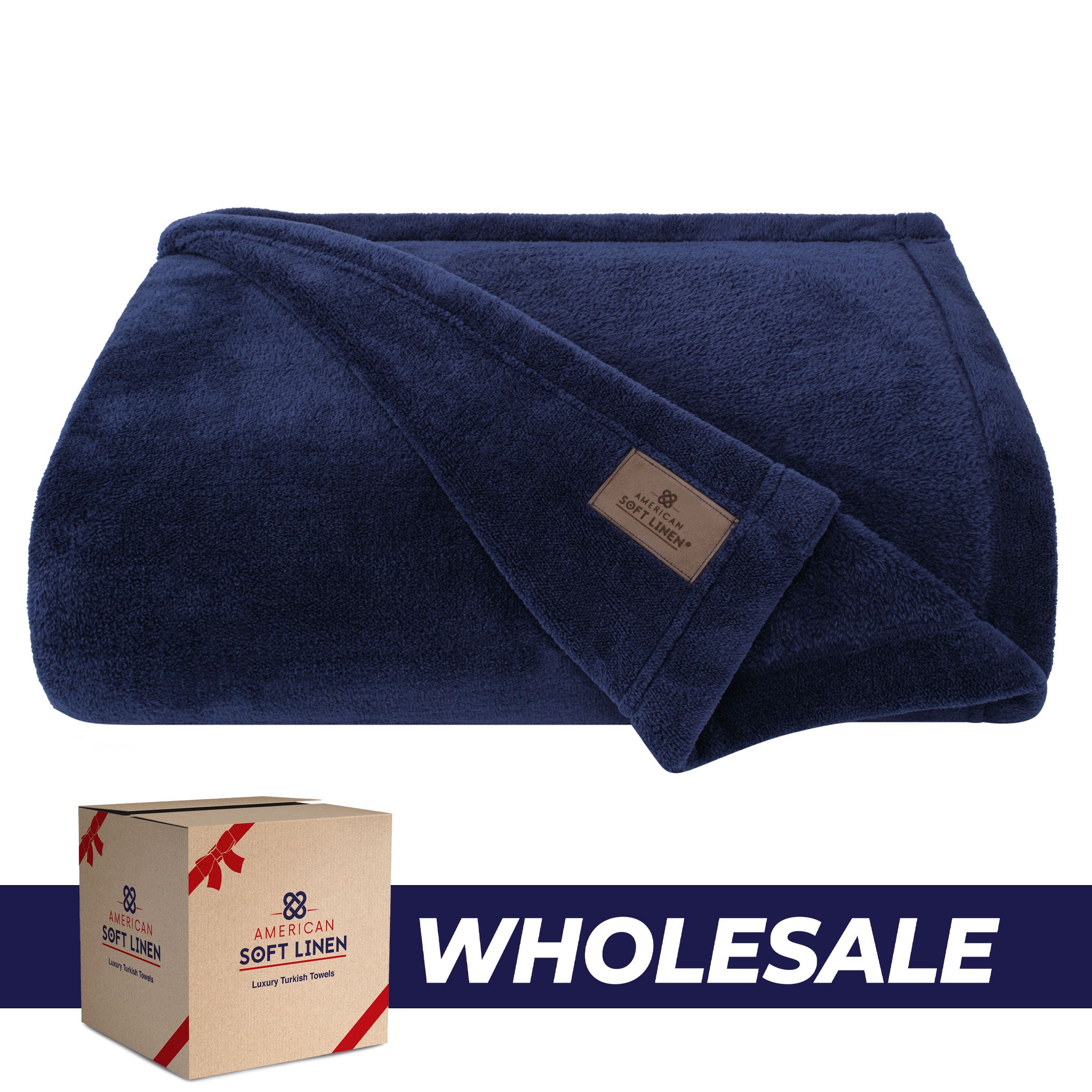 American-softlinen - Bedding Fleece Blanket - Wholesale - 9 Set Case Pack - Queen Size 85x90 inches - Navy-Blue - 0
