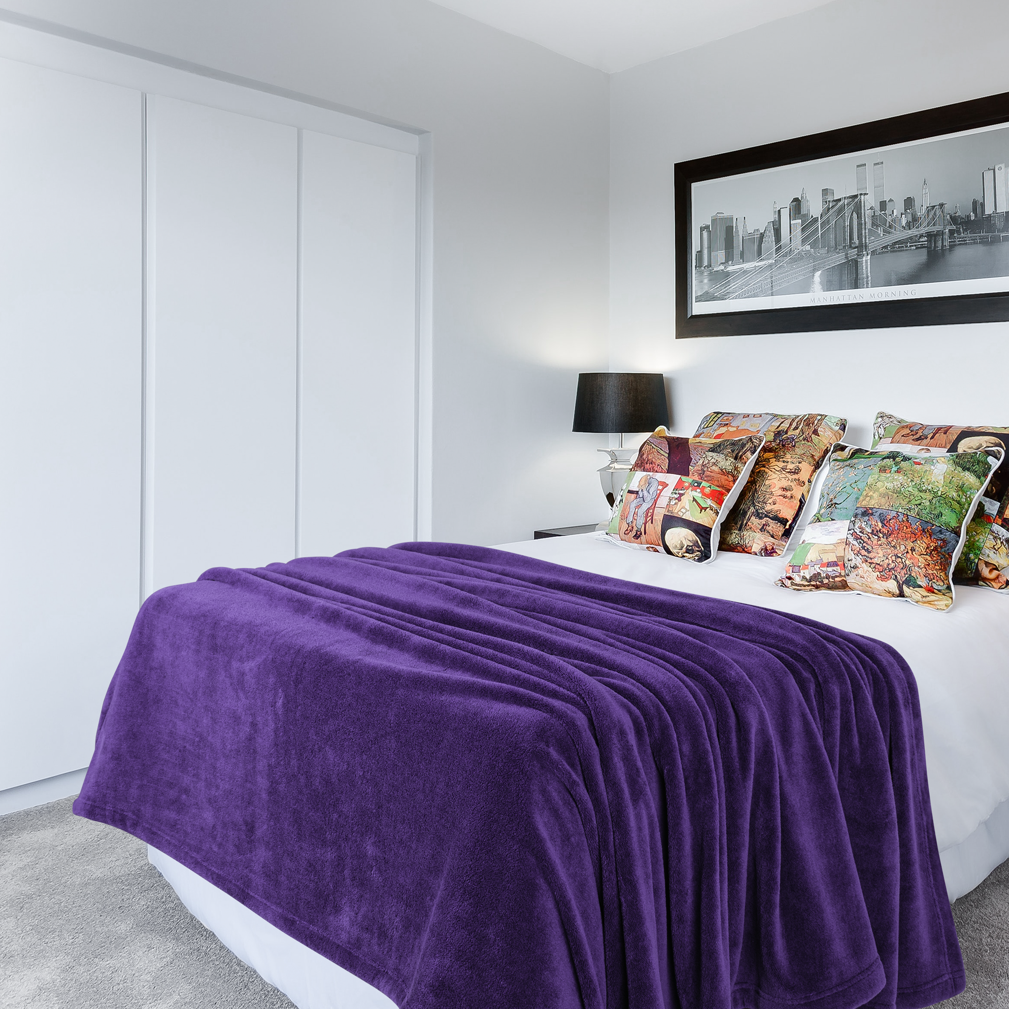 American-softlinen - Bedding Fleece Blanket - Wholesale - 9 Set Case Pack - Queen Size 85x90 inches - Purple - 1