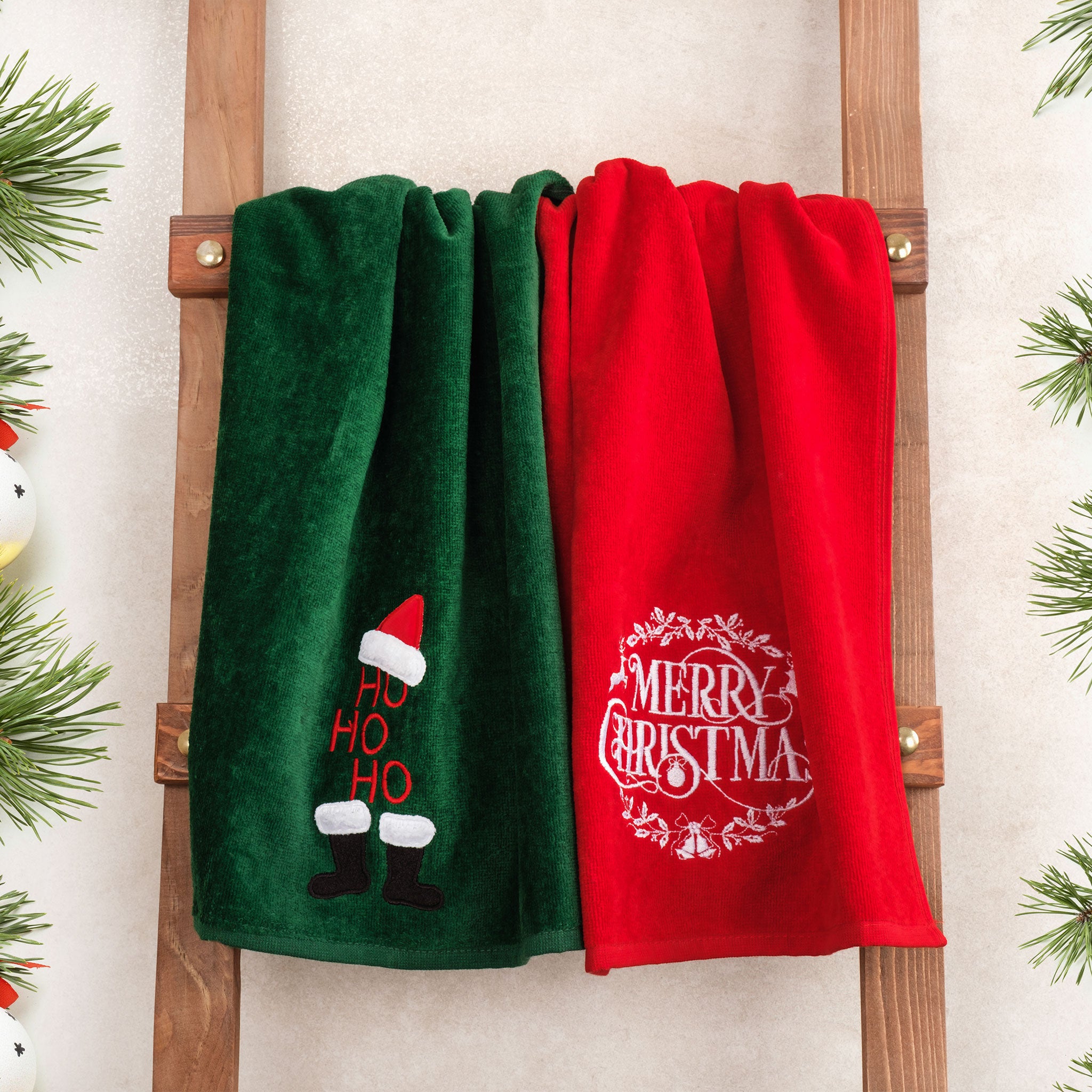 American-softlinen - Christmas Towels 2  Packed Embroidered Towels for Decor Xmas - 60 Set Case Pack - Merry-Hoho - 3