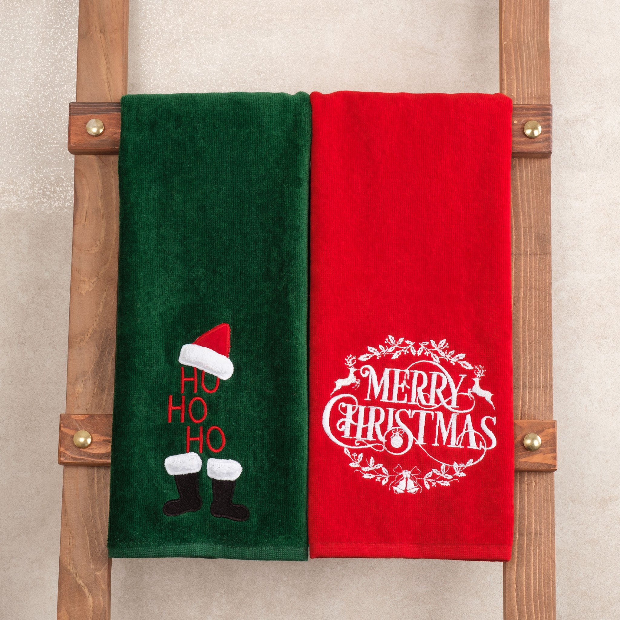 American-softlinen - Christmas Towels 2  Packed Embroidered Towels for Decor Xmas - 60 Set Case Pack - Merry-Hoho - 6