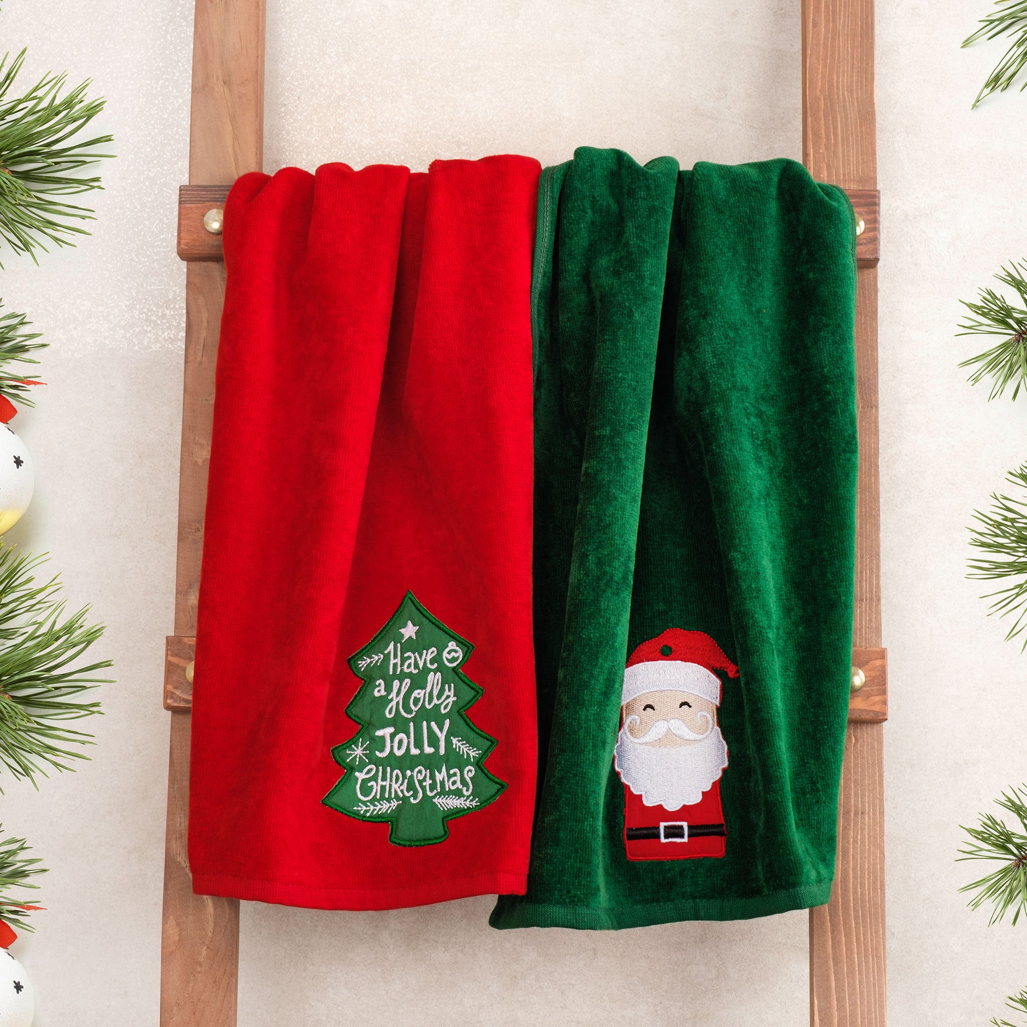 American-softlinen - Christmas Towels 2  Packed Embroidered Towels for Decor Xmas - 60 Set Case Pack - Santa-tree - 3