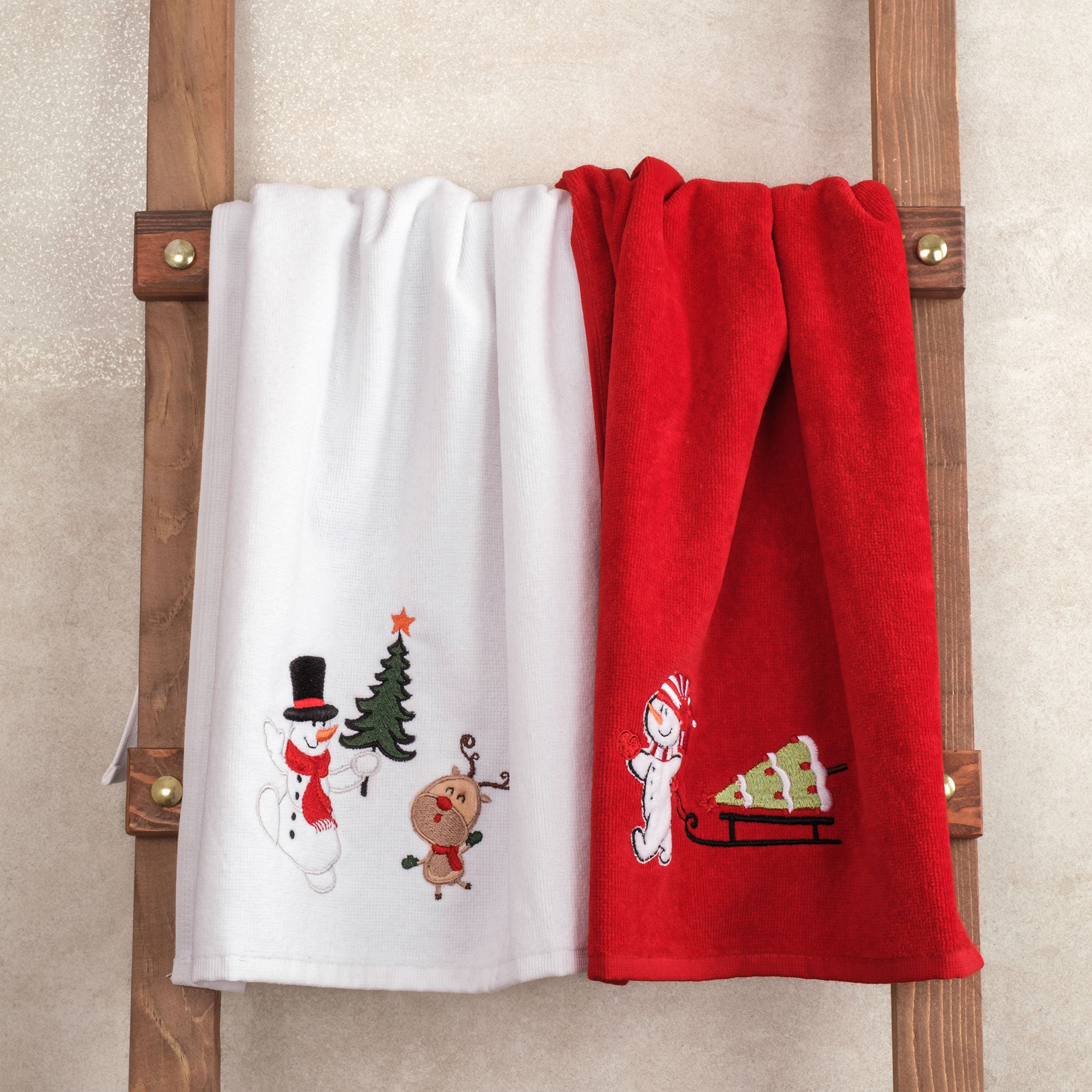 American-softlinen - Christmas Towels 2  Packed Embroidered Towels for Decor Xmas - 60 Set Case Pack - Snowmen - 1