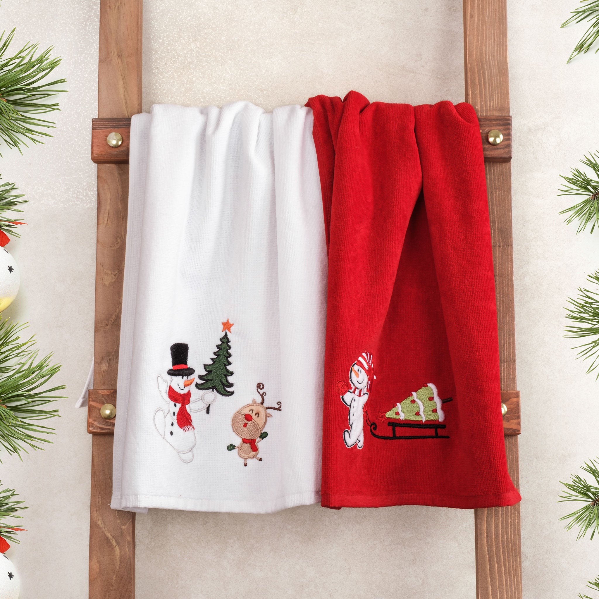 American-softlinen - Christmas Towels 2  Packed Embroidered Towels for Decor Xmas - 60 Set Case Pack - Snowmen - 3