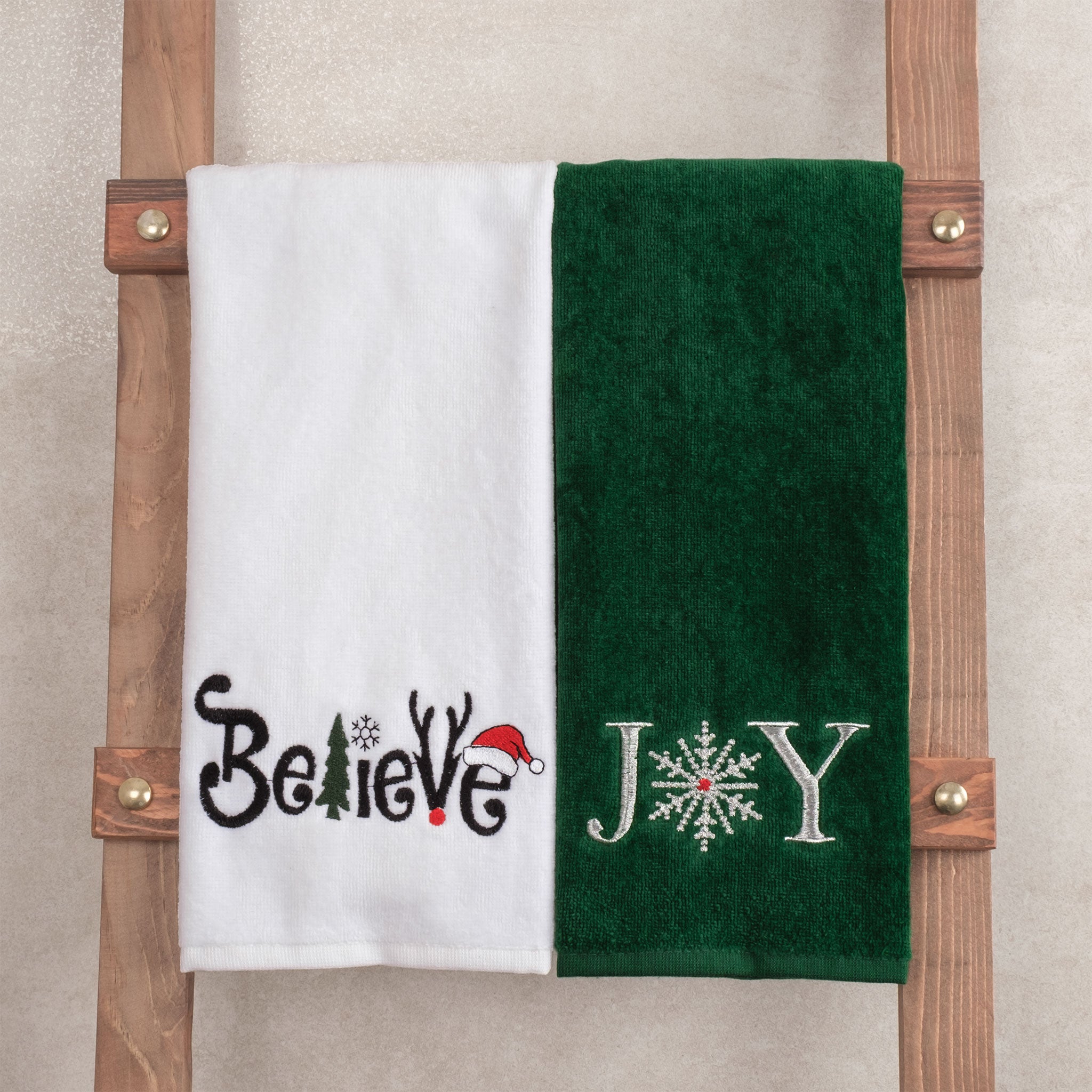 American-softlinen - Christmas Towels 2 Packed Embroidered Towels for Decor Xmas - Joy-Believe - 6