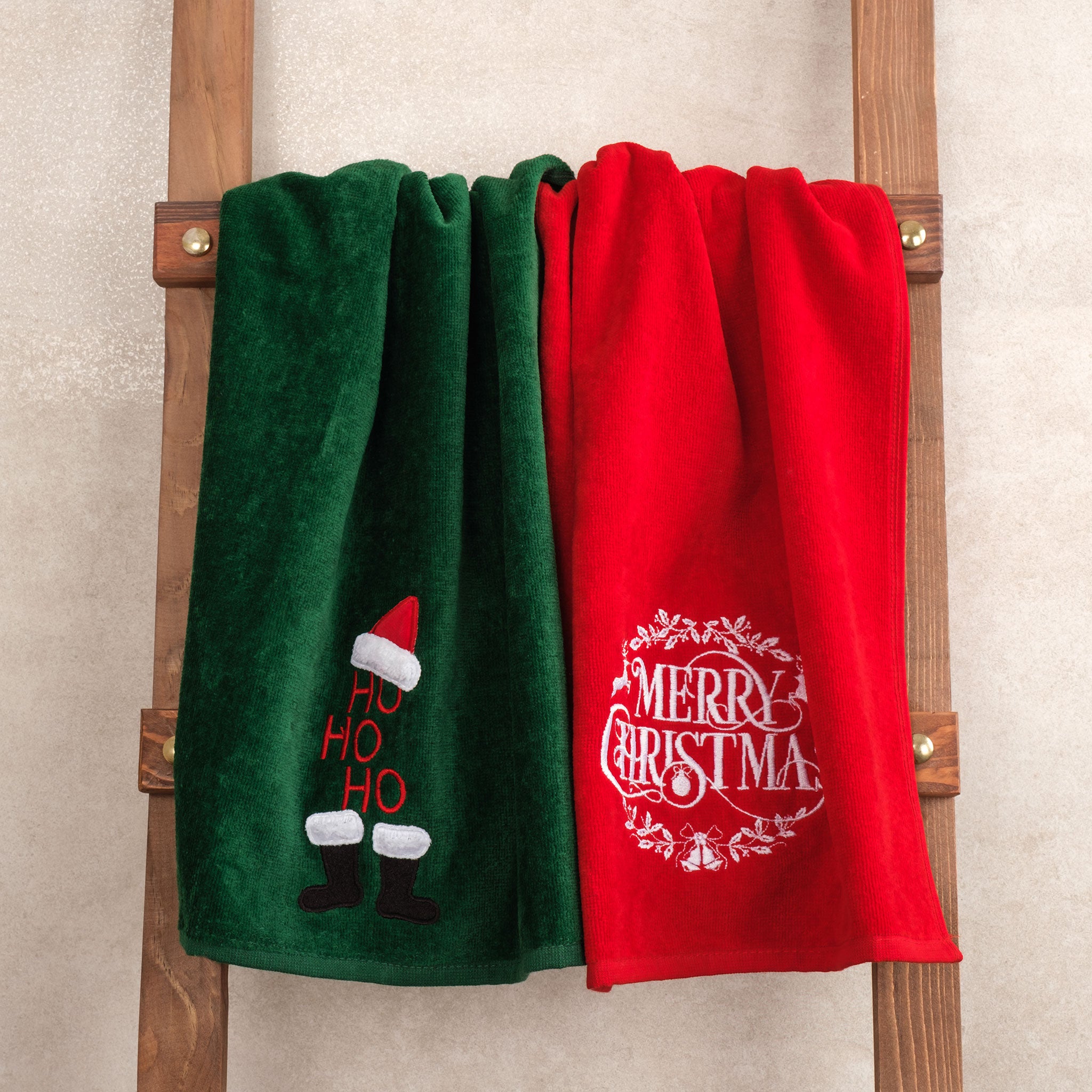 American-softlinen - Christmas Towels 2 Packed Embroidered Towels for Decor Xmas - Merry-Hoho - 1