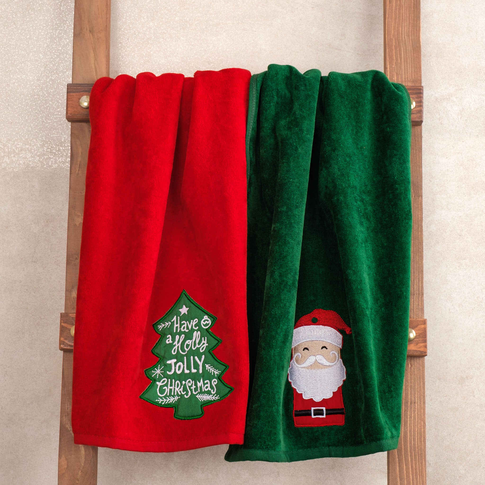 American-softlinen - Christmas Towels 2 Packed Embroidered Towels for Decor Xmas - Santa-tree - 1