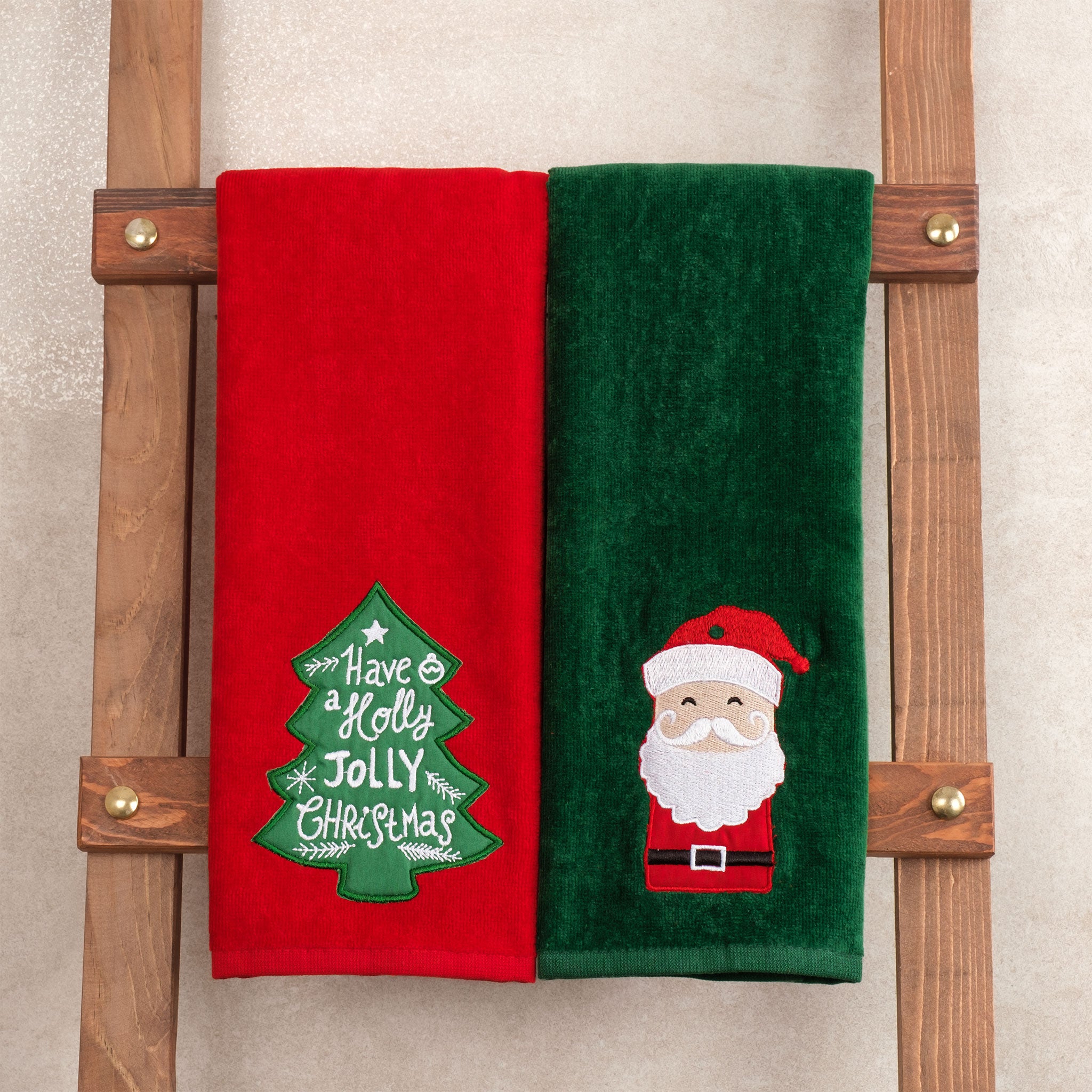 American-softlinen - Christmas Towels 2 Packed Embroidered Towels for Decor Xmas - Santa-tree - 6