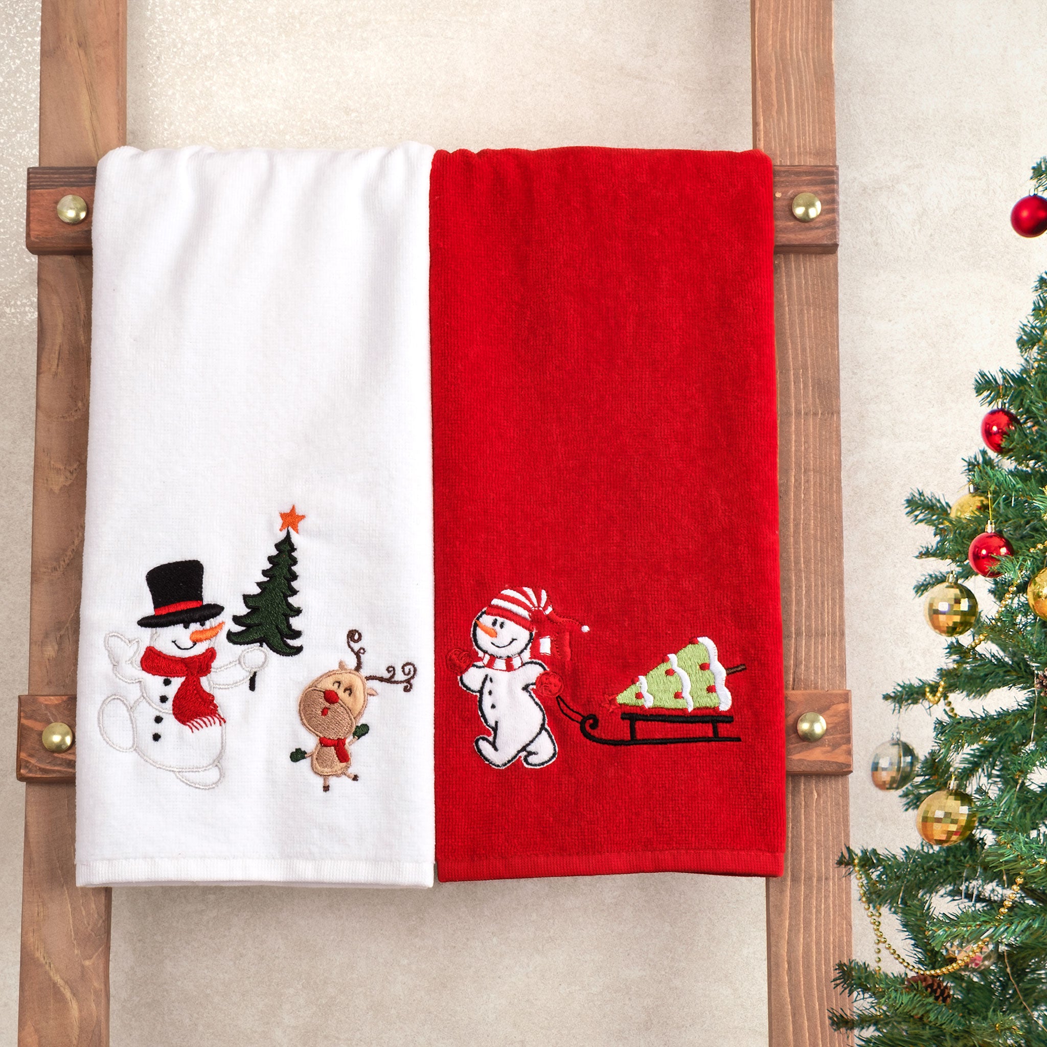 American-softlinen - Christmas Towels 2 Packed Embroidered Towels for Decor Xmas - Snowmen - 2