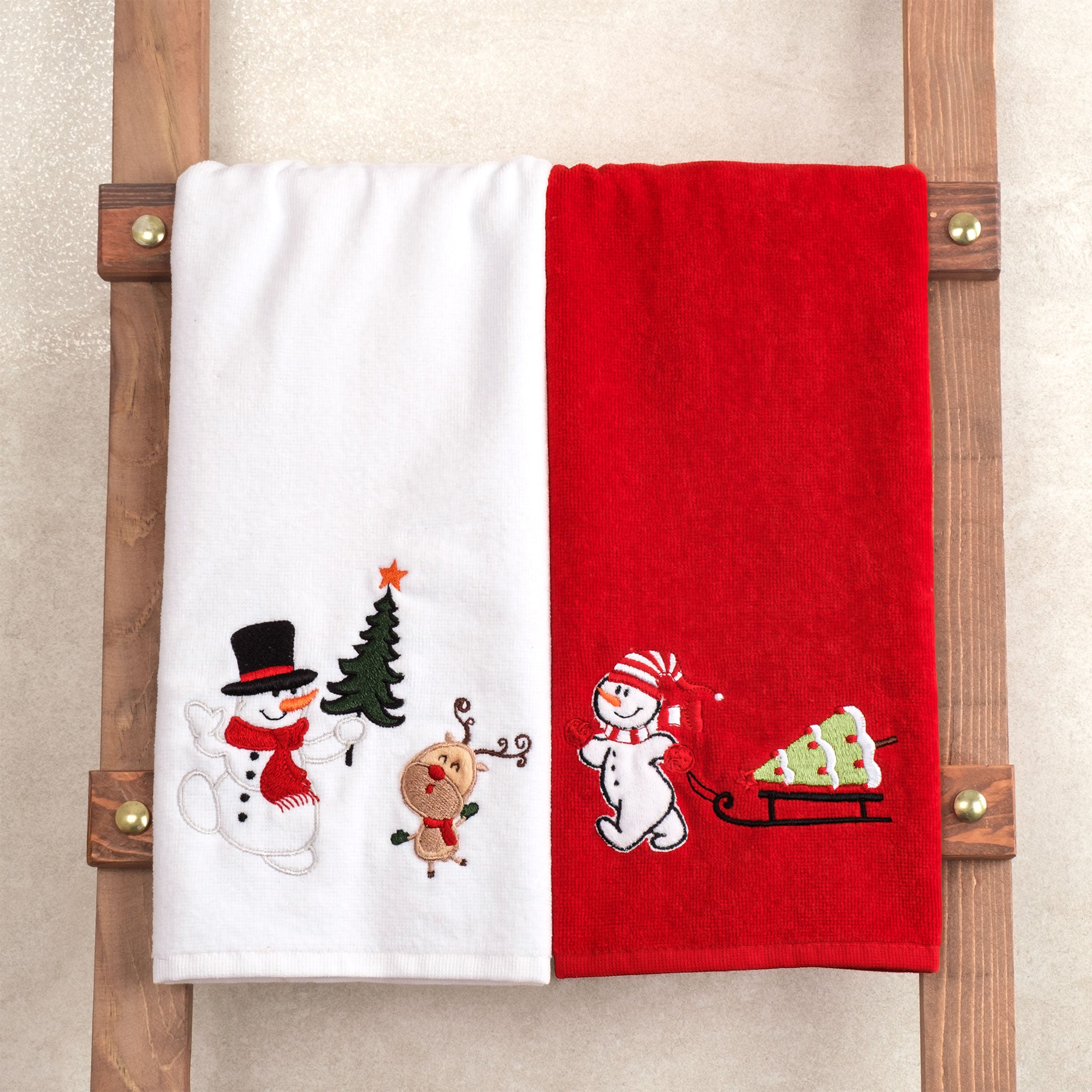 American-softlinen - Christmas Towels 2 Packed Embroidered Towels for Decor Xmas - Snowmen - 6