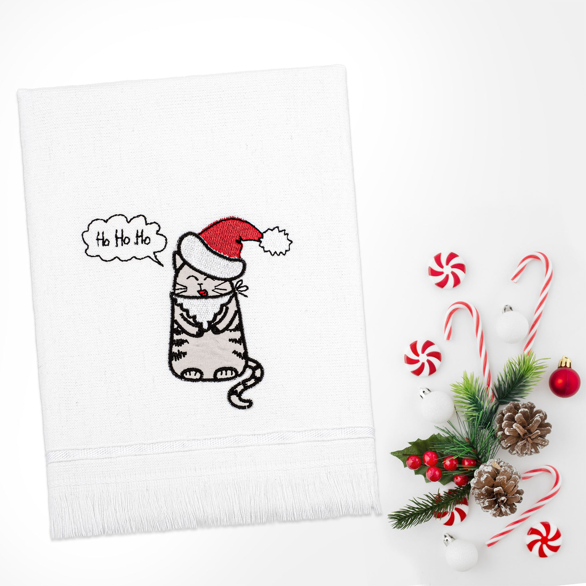  American-softlinen - Christmas Towels Set 2 Packed Embroidered Turkish Cotton Hand Towels - Joy Cat - 6