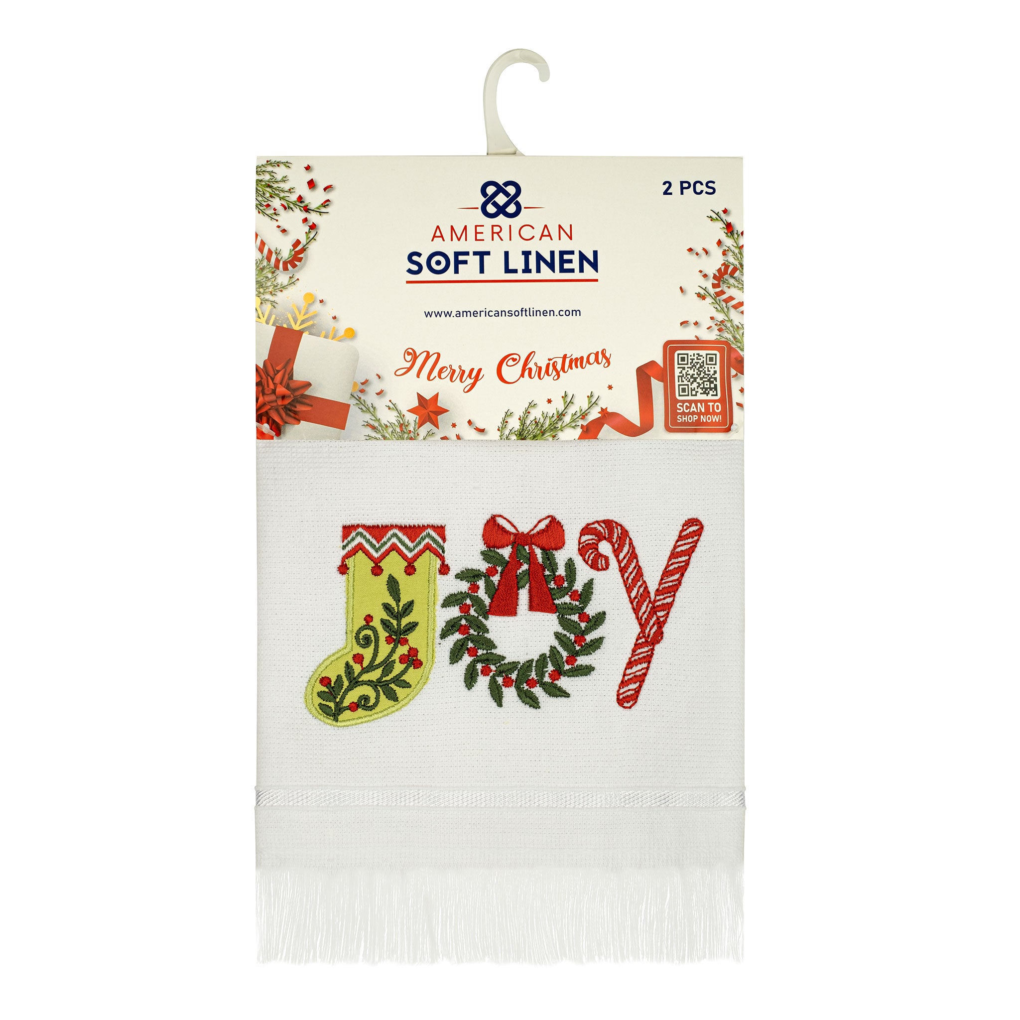  American-softlinen - Christmas Towels Set 2 Packed Embroidered Turkish Cotton Hand Towels - Joy Cat - 9
