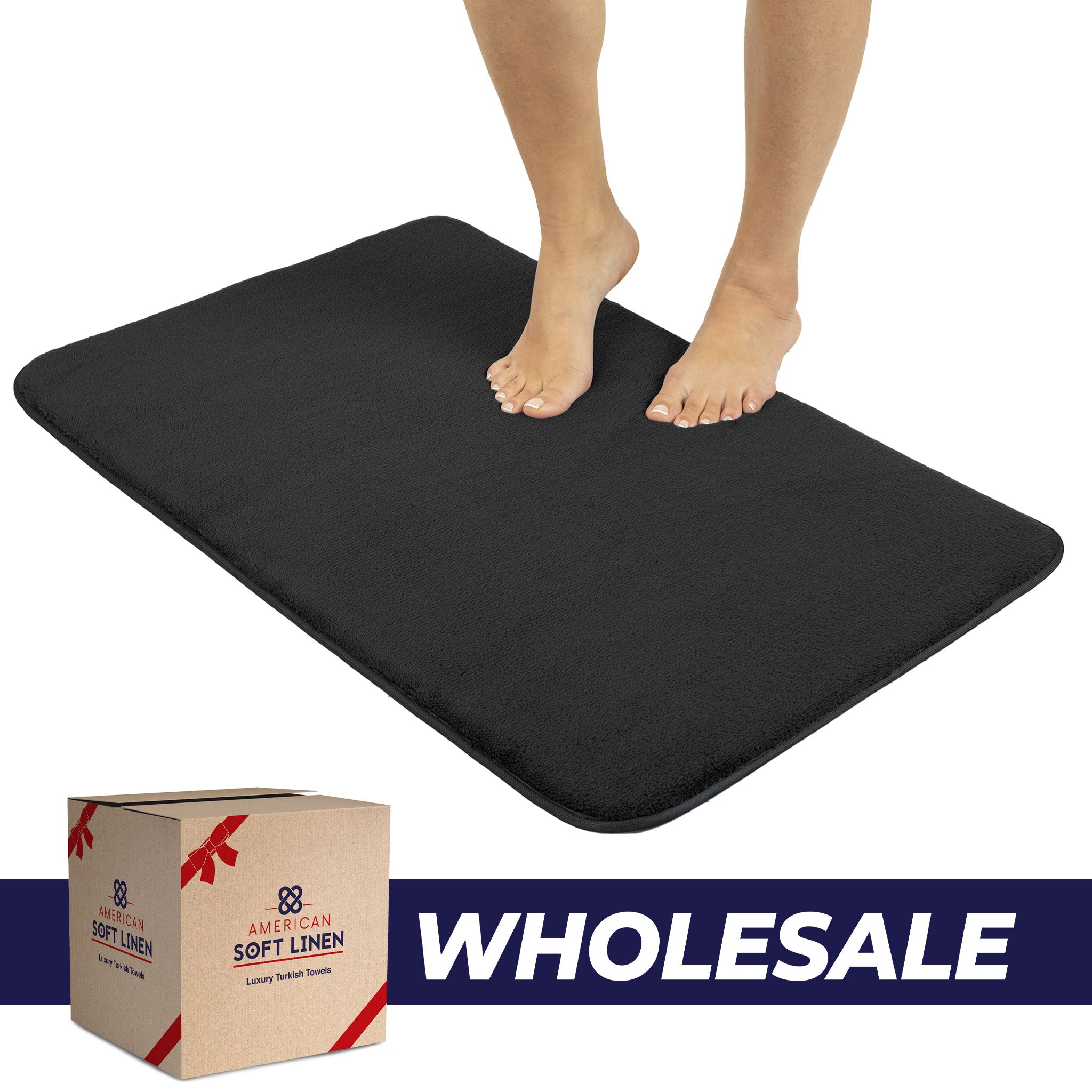 American-softlinen - Fluffy Foamed Non-Slip Bath Rug 21x32 Inch -  18 Set Case Pack - Black - 0