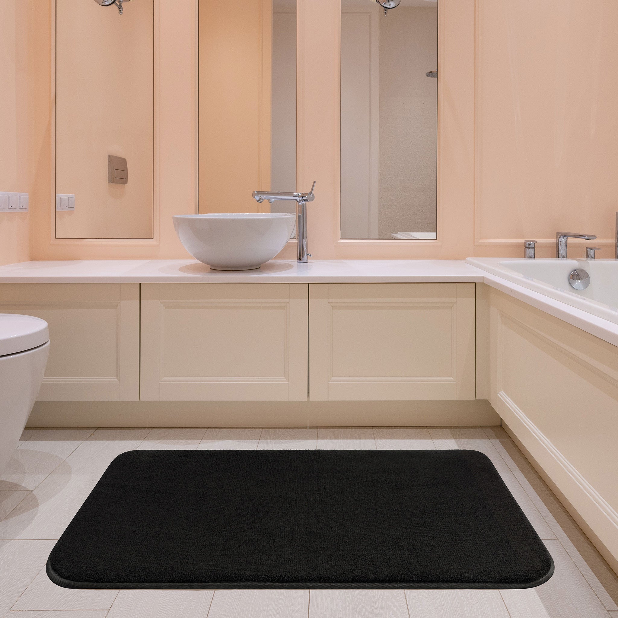 American-softlinen - Fluffy Foamed Non-Slip Bath Rug 21x32 Inch -  18 Set Case Pack - Black - 2