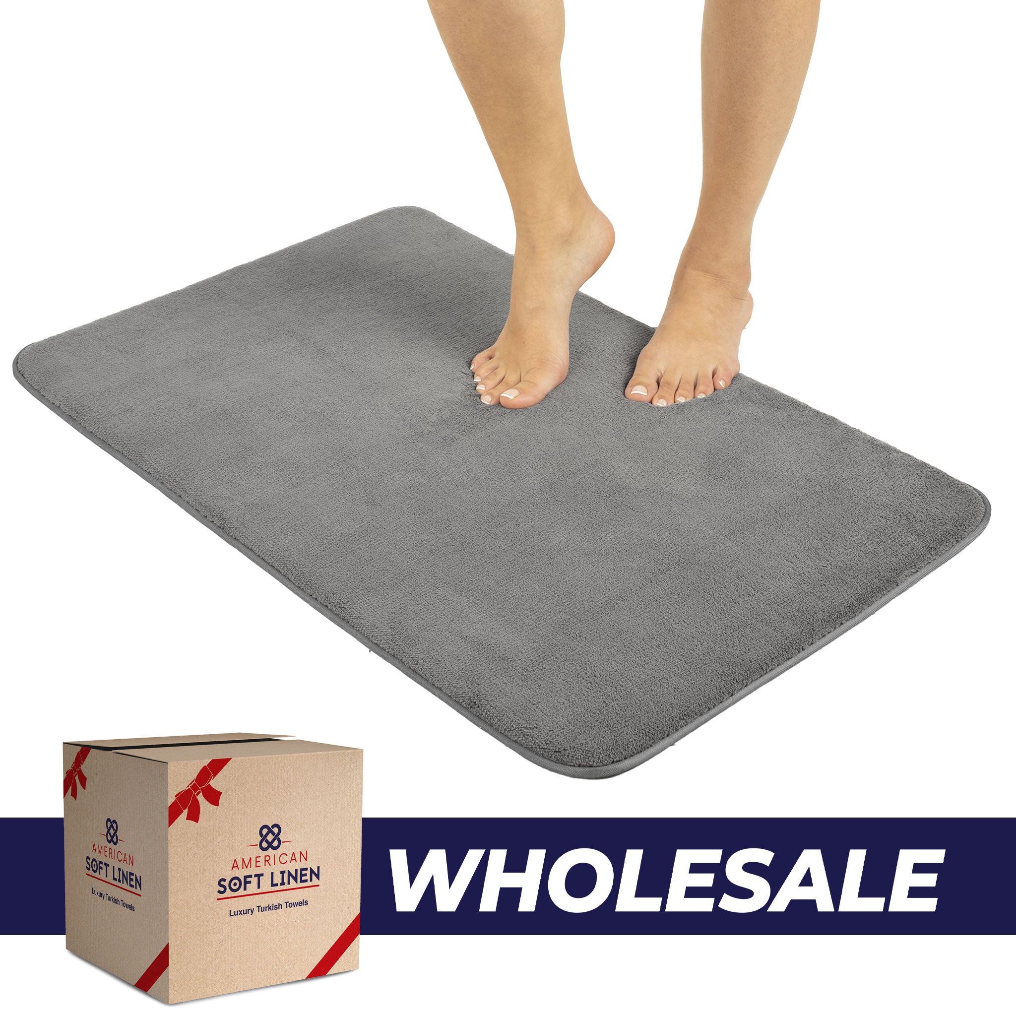 American-softlinen - Fluffy Foamed Non-Slip Bath Rug 21x32 Inch -  18 Set Case Pack - Gray - 0