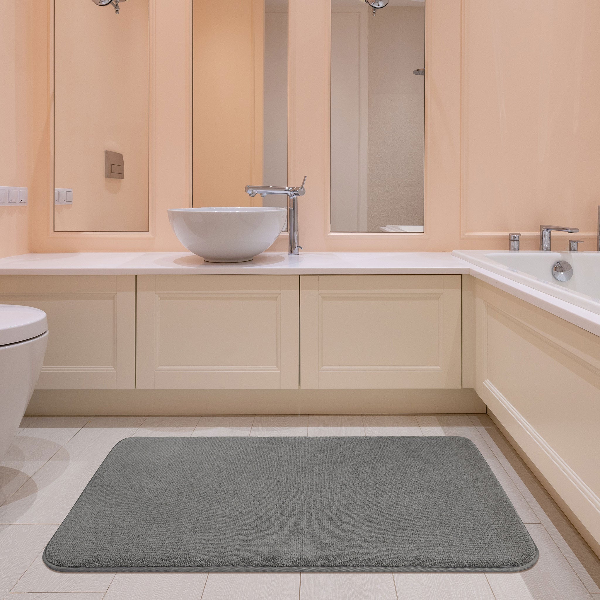 American-softlinen - Fluffy Foamed Non-Slip Bath Rug 21x32 Inch -  18 Set Case Pack - Gray - 2