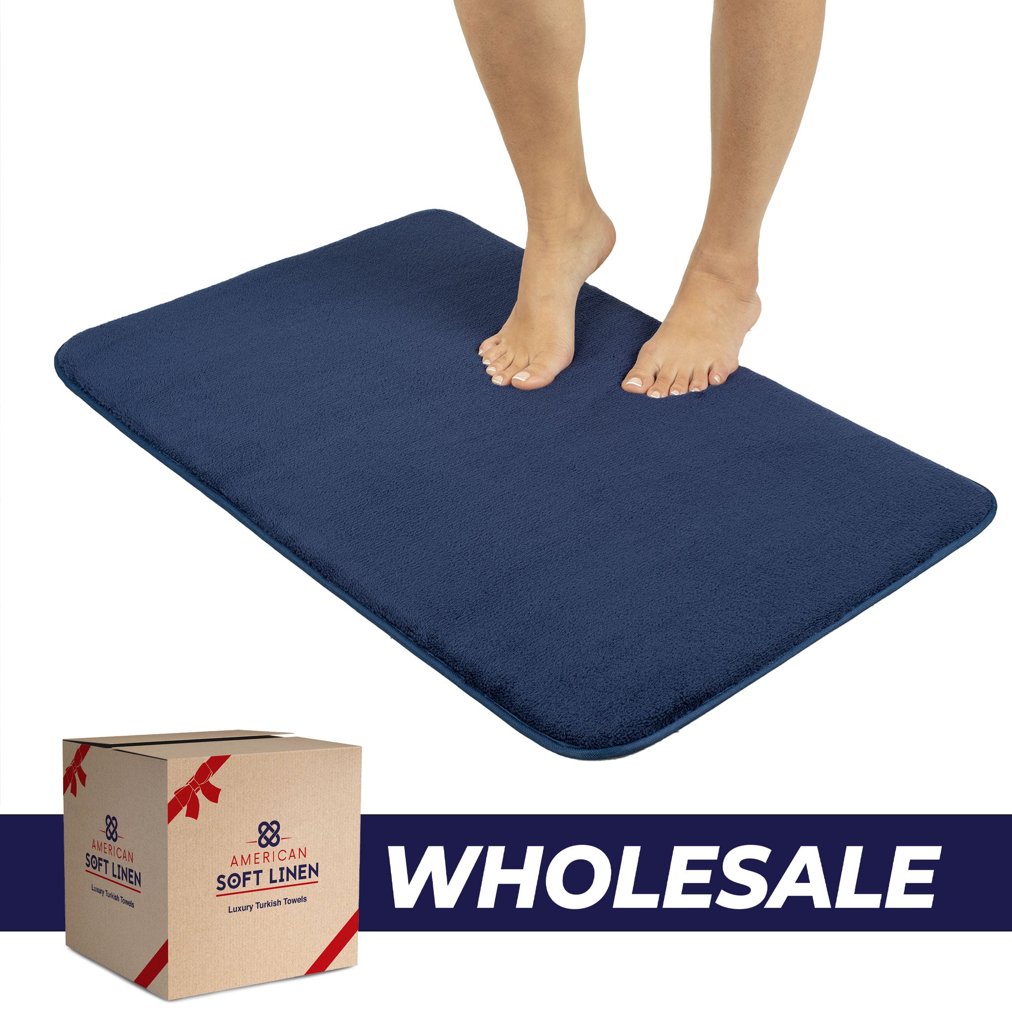 American-softlinen - Fluffy Foamed Non-Slip Bath Rug 21x32 Inch -  18 Set Case Pack - Navy-Blue - 0