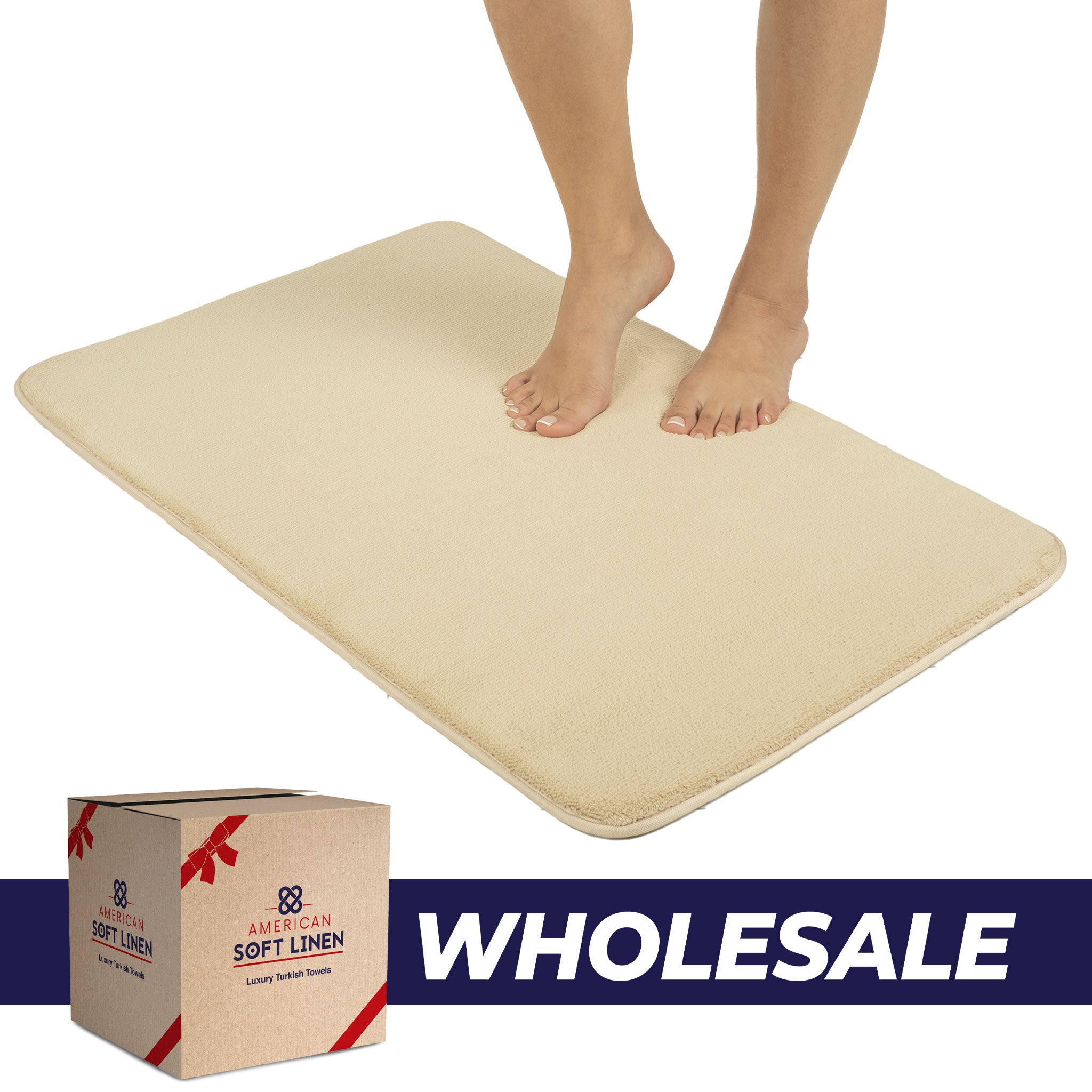 American-softlinen - Fluffy Foamed Non-Slip Bath Rug 21x32 Inch -  18 Set Case Pack - Sand-Taupe - 0