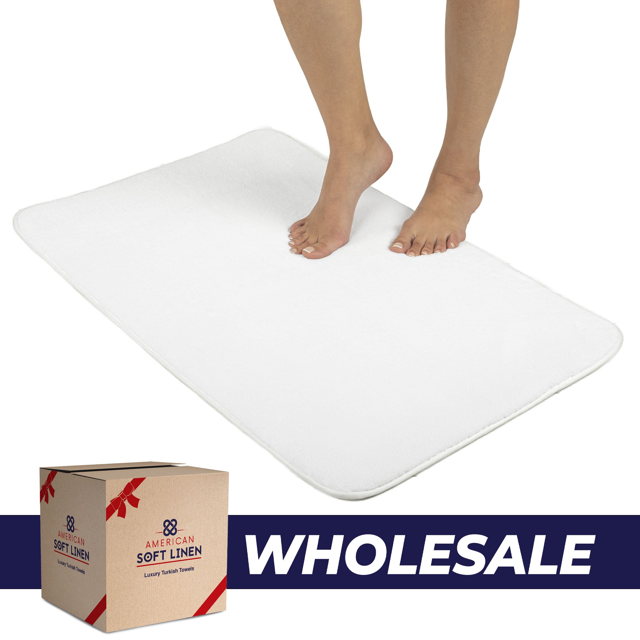 American-softlinen - Fluffy Foamed Non-Slip Bath Rug 21x32 Inch -  18 Set Case Pack - White - 0