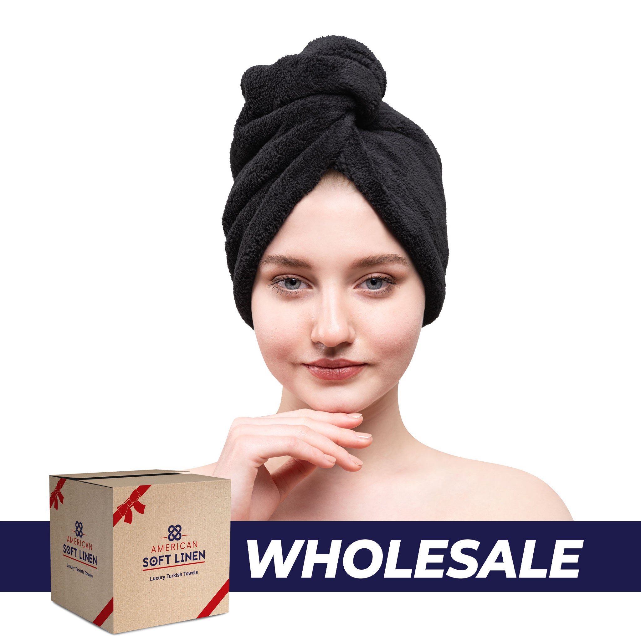 American-softlinen - Hair Drying Towel - 1-PACKED - 90 Piece Case Pack - Black - 0