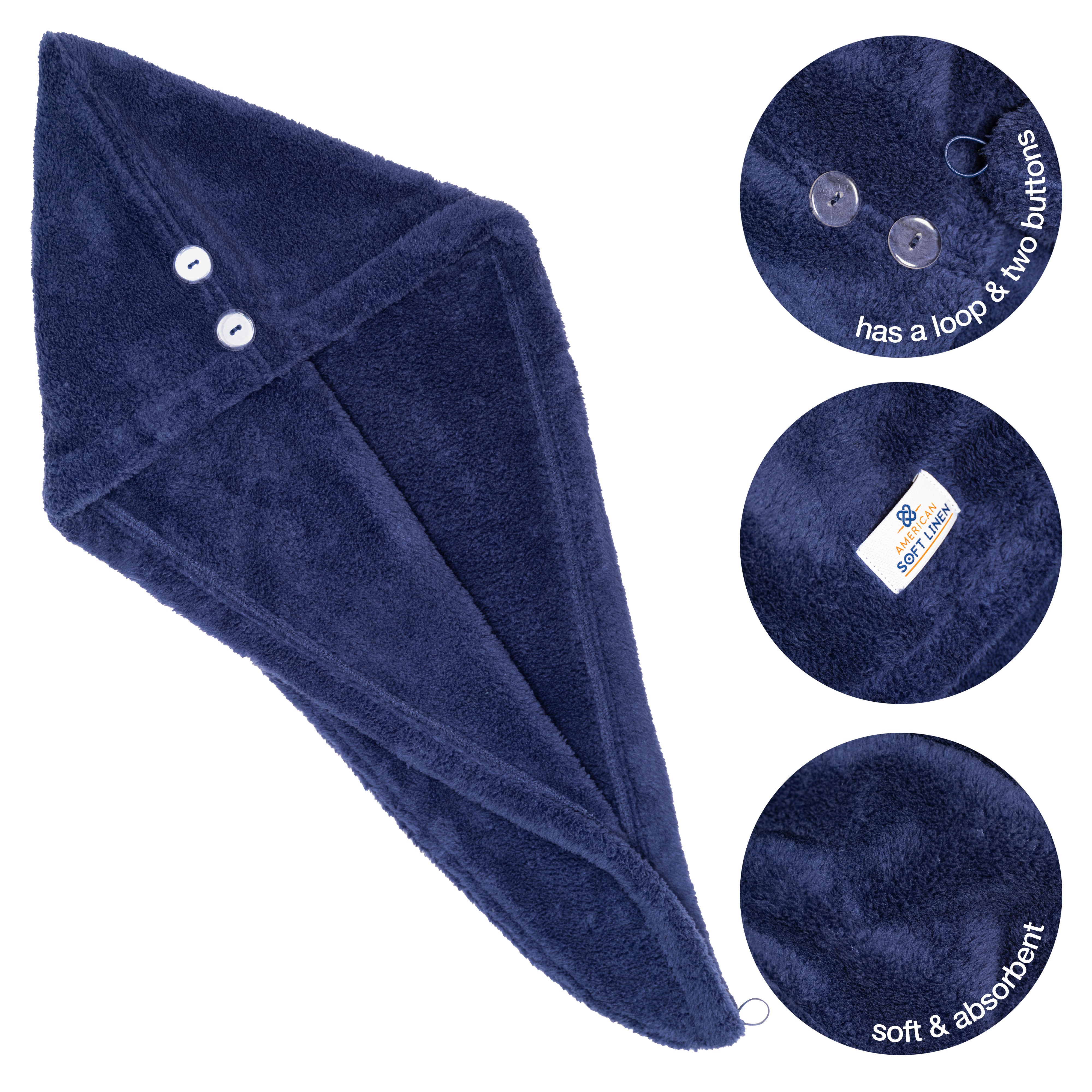 American-softlinen - Hair Drying Towel - 1-PACKED - 90 Piece Case Pack - Navy-Blue - 5