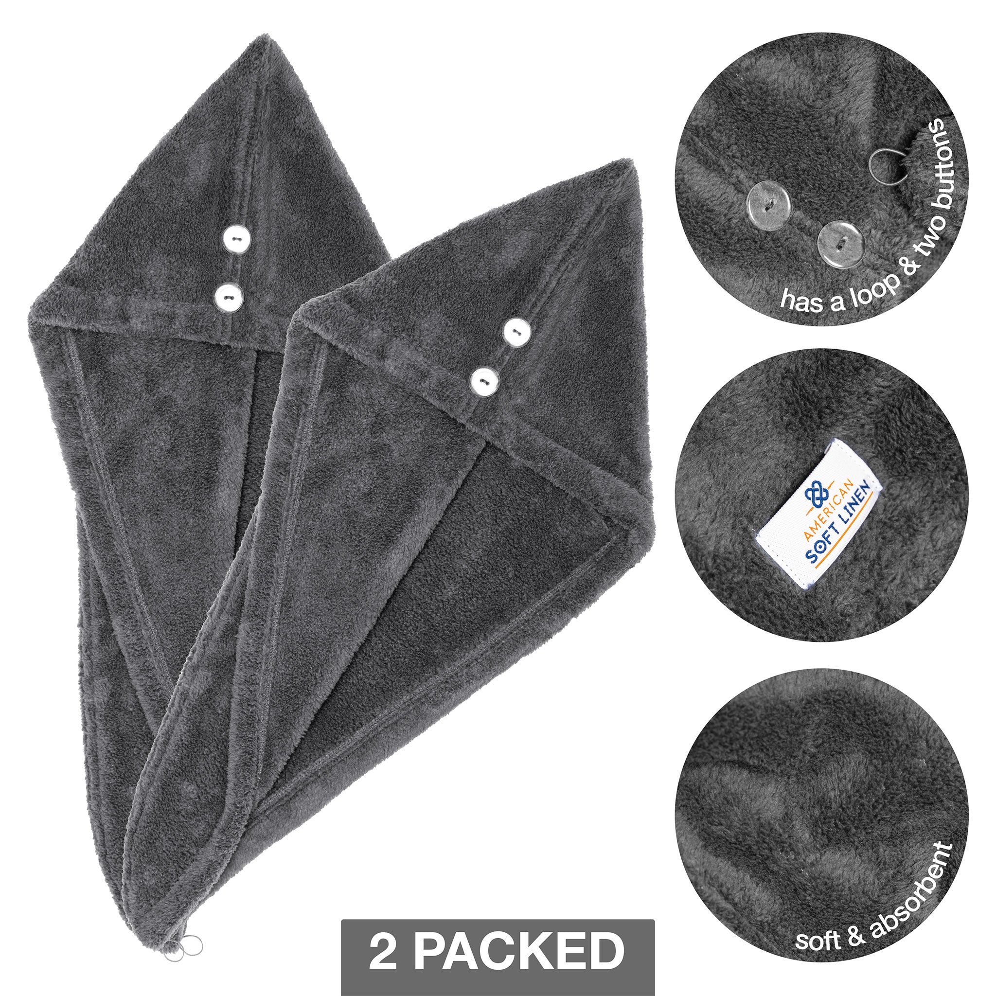American-softlinen - Hair Drying Towel - 2-PACKED - 50 Piece Case Pack - Gray - 5
