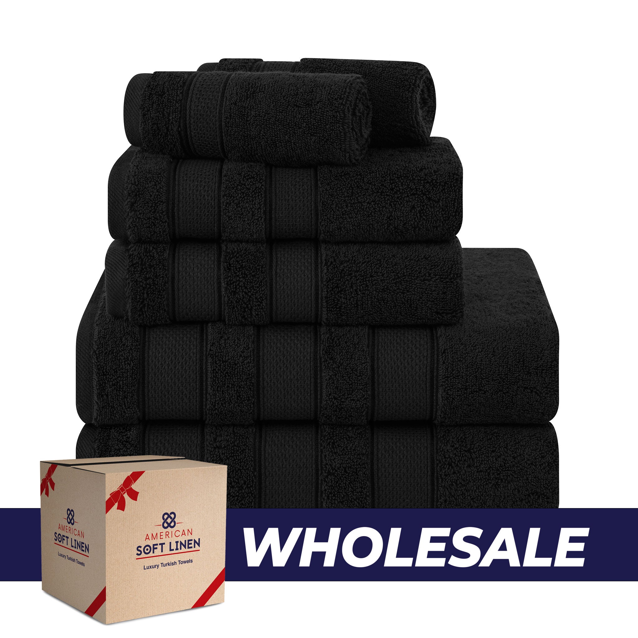 American-softlinen - Salem 6 Piece Turkish Combed Cotton Luxury Bath Towel Set - 10 Set Case Pack - Black - 0