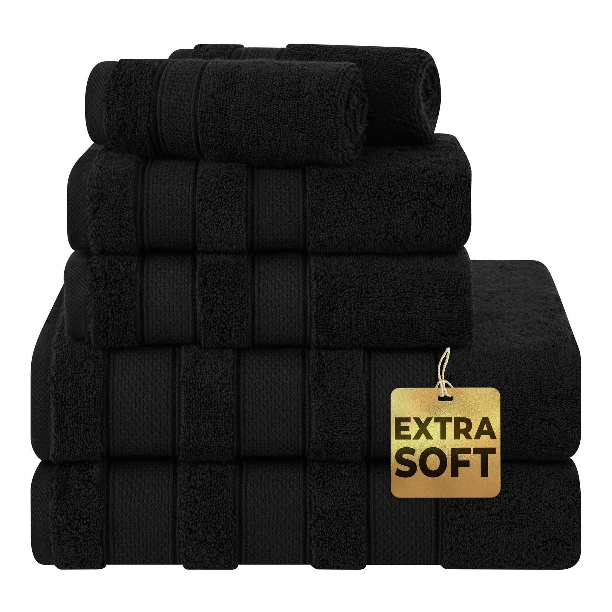 American-softlinen - Salem 6 Piece Turkish Combed Cotton Luxury Bath Towel Set - 10 Set Case Pack - Black - 1