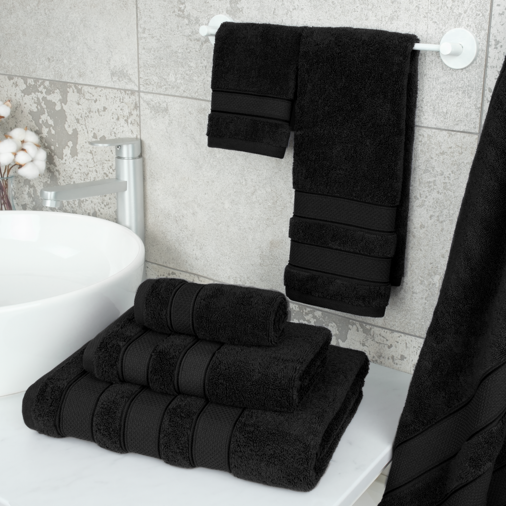 American-softlinen - Salem 6 Piece Turkish Combed Cotton Luxury Bath Towel Set - 10 Set Case Pack - Black - 2