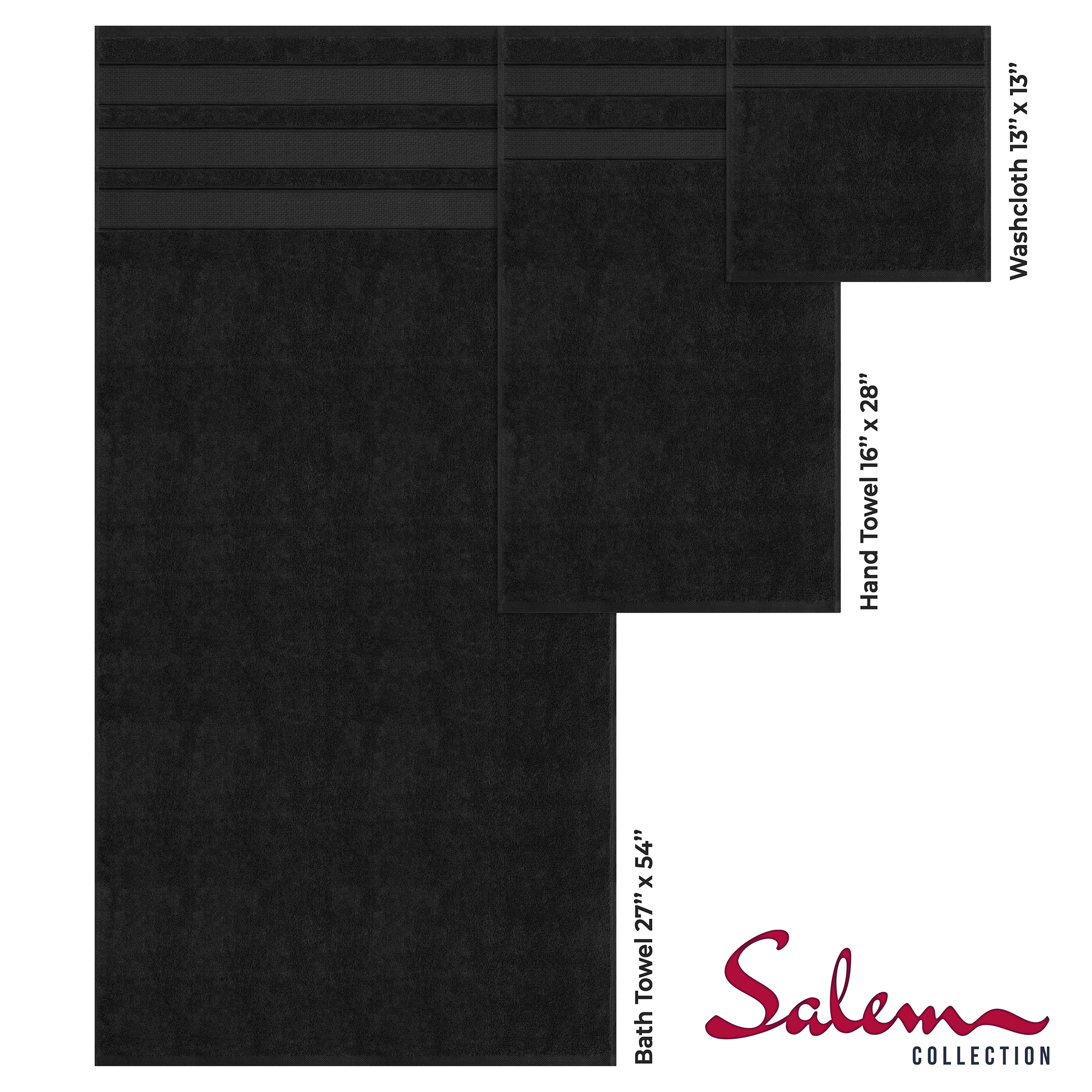 American-softlinen - Salem 6 Piece Turkish Combed Cotton Luxury Bath Towel Set - 10 Set Case Pack - Black - 4