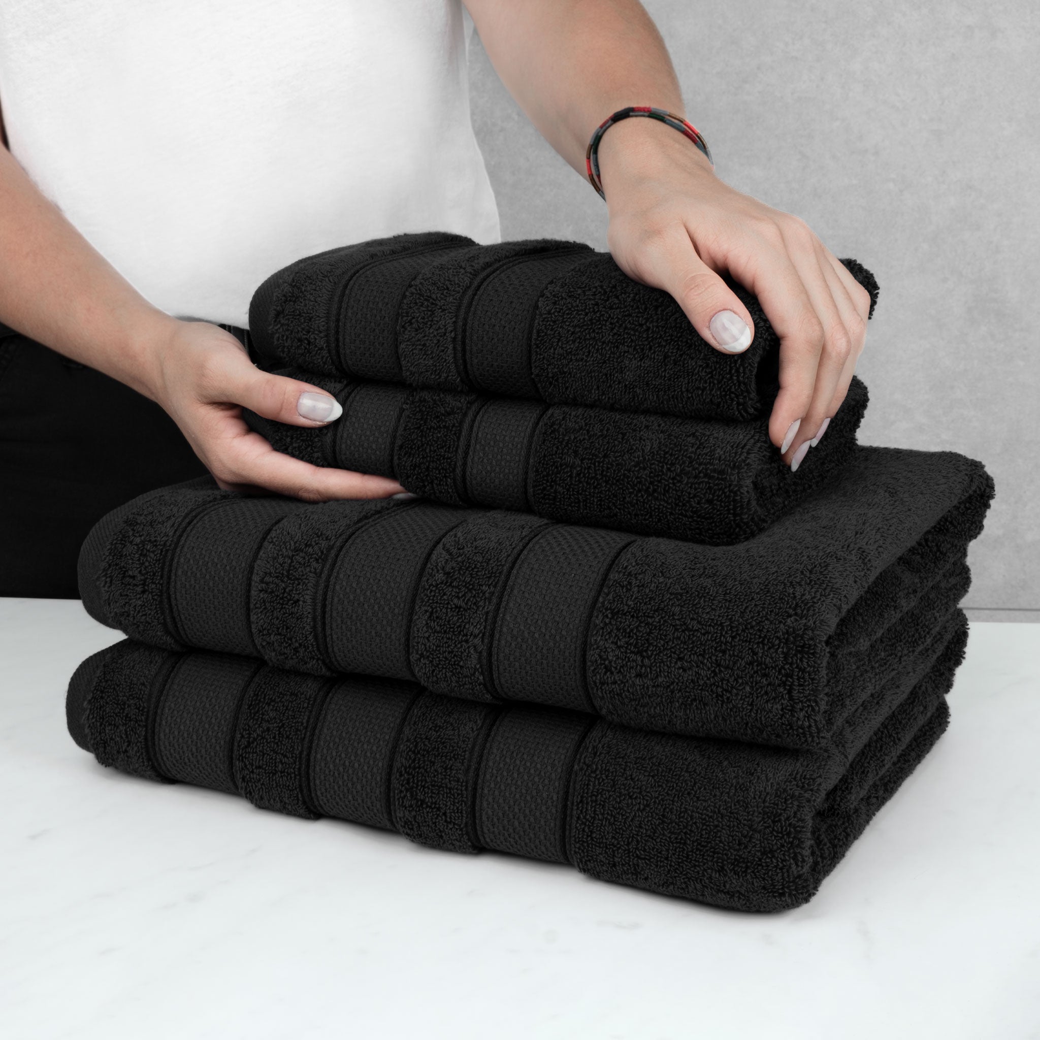 American-softlinen - Salem 6 Piece Turkish Combed Cotton Luxury Bath Towel Set - 10 Set Case Pack - Black - 5