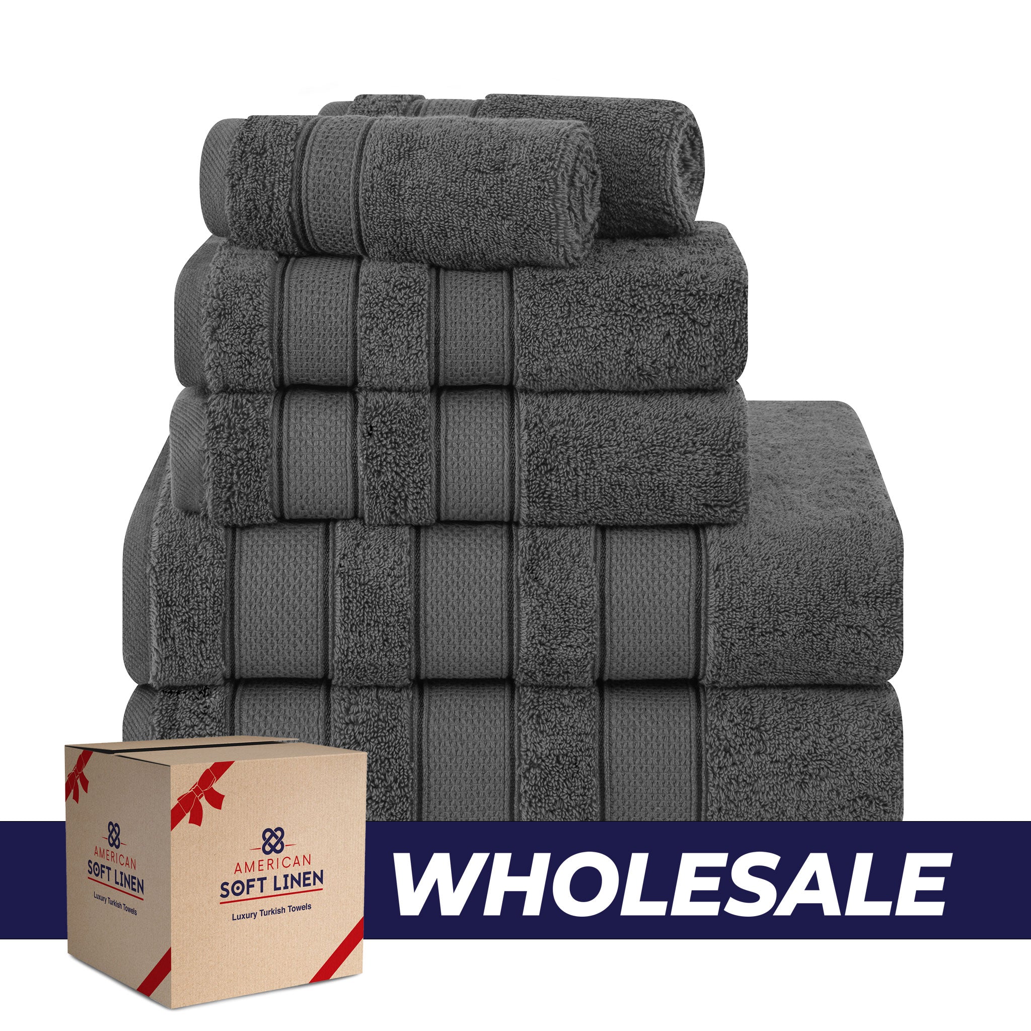 American-softlinen - Salem 6 Piece Turkish Combed Cotton Luxury Bath Towel Set - 10 Set Case Pack - Gray - 0