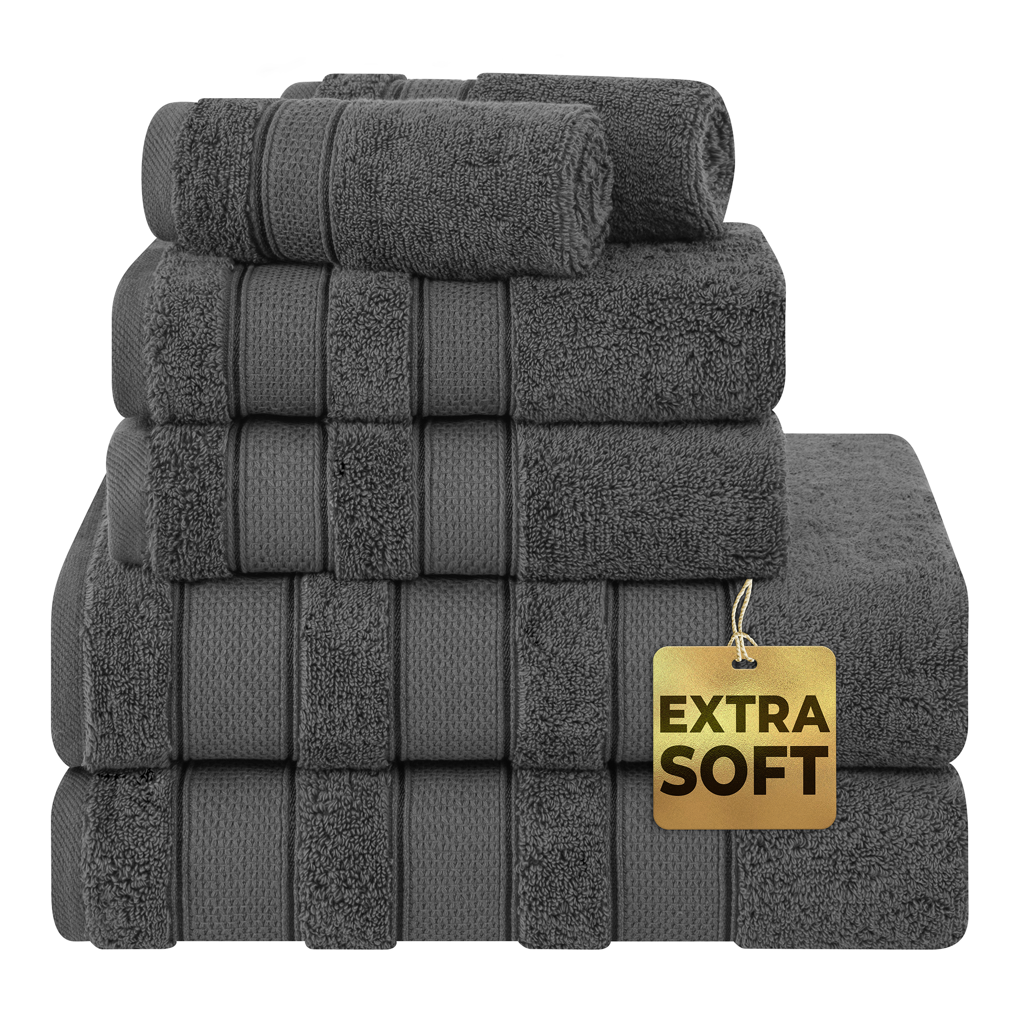American-softlinen - Salem 6 Piece Turkish Combed Cotton Luxury Bath Towel Set - 10 Set Case Pack - Gray - 1