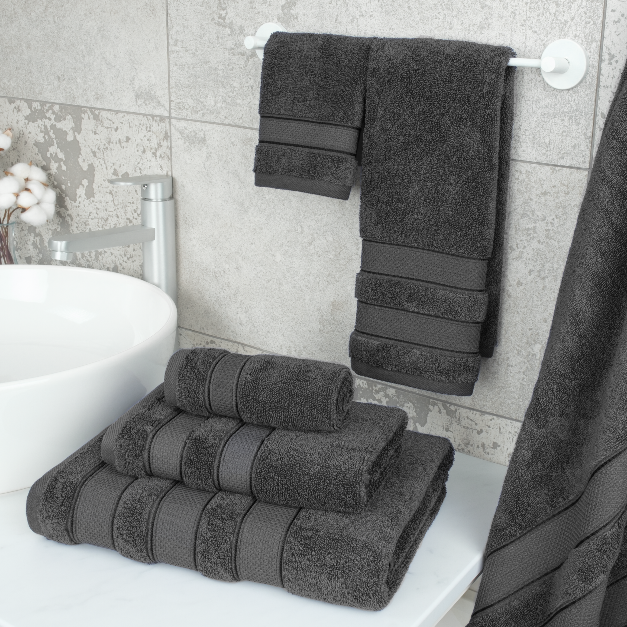 American-softlinen - Salem 6 Piece Turkish Combed Cotton Luxury Bath Towel Set - 10 Set Case Pack - Gray - 2