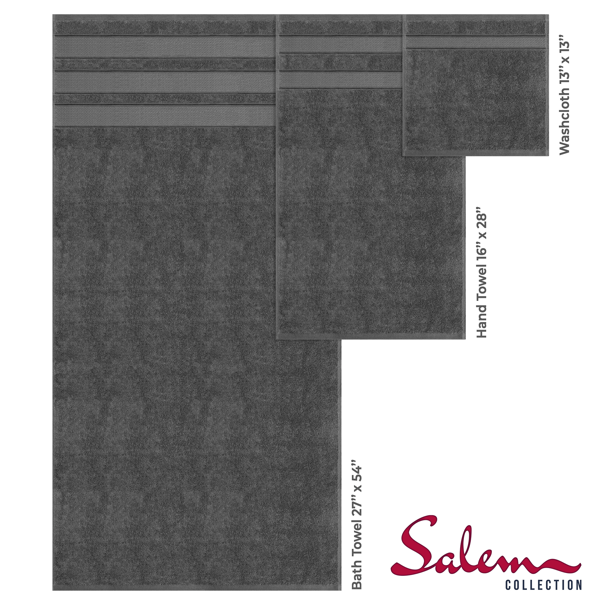 American-softlinen - Salem 6 Piece Turkish Combed Cotton Luxury Bath Towel Set - 10 Set Case Pack - Gray - 4