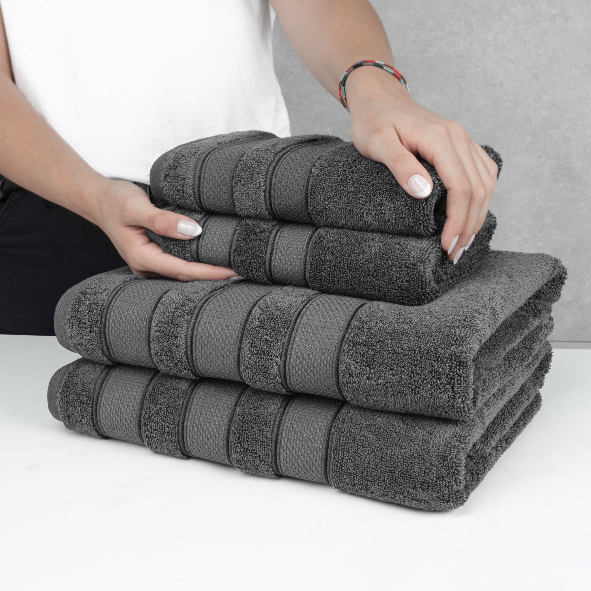 American-softlinen - Salem 6 Piece Turkish Combed Cotton Luxury Bath Towel Set - 10 Set Case Pack - Gray - 6
