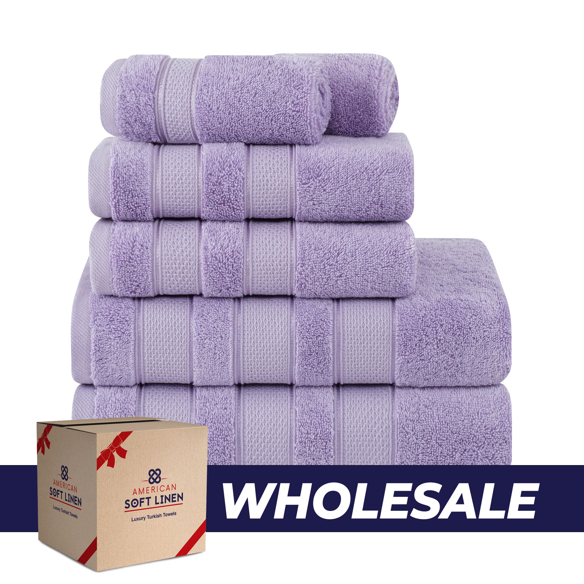 American-softlinen - Salem 6 Piece Turkish Combed Cotton Luxury Bath Towel Set - 10 Set Case Pack - Lilac - 0