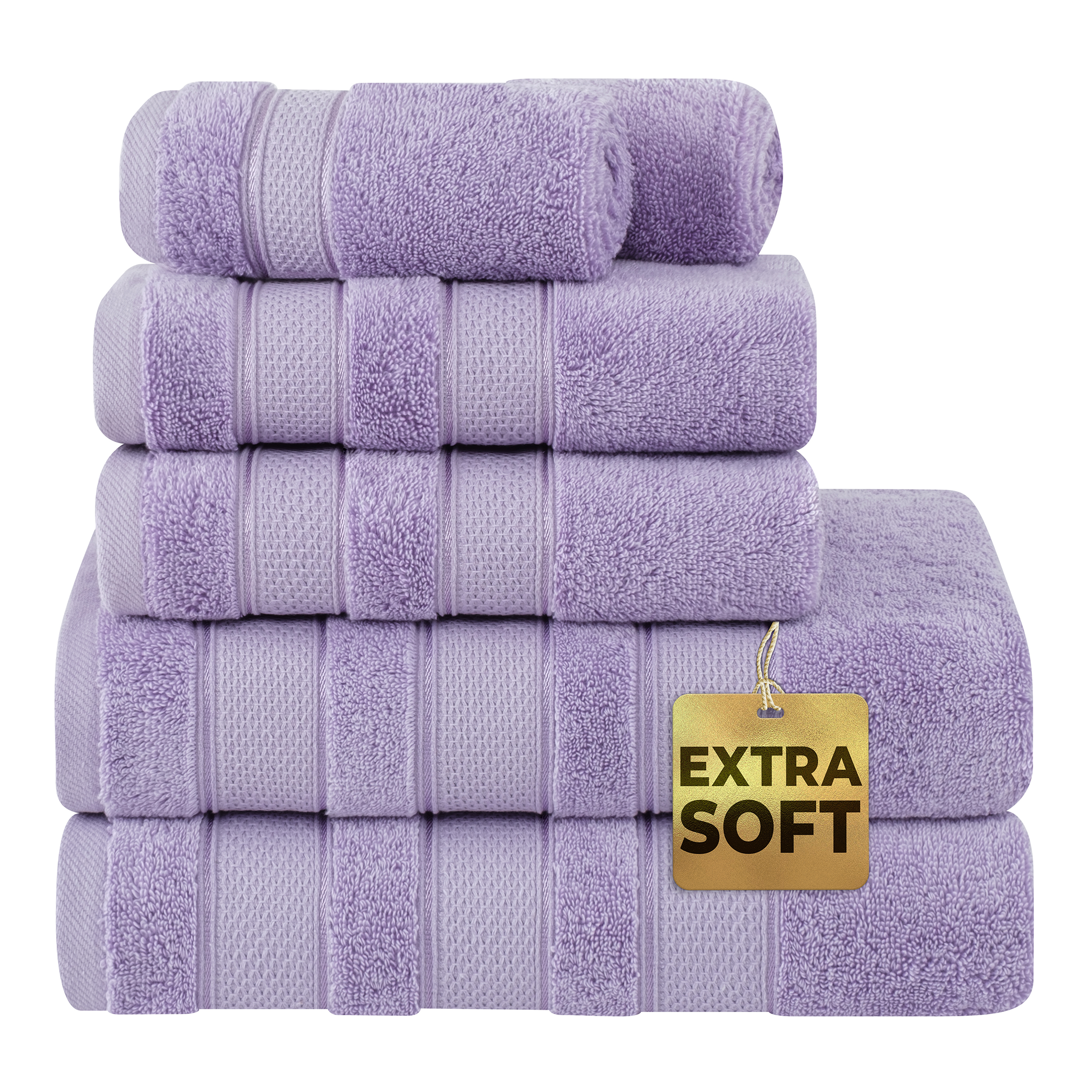 American-softlinen - Salem 6 Piece Turkish Combed Cotton Luxury Bath Towel Set - 10 Set Case Pack - Lilac - 1